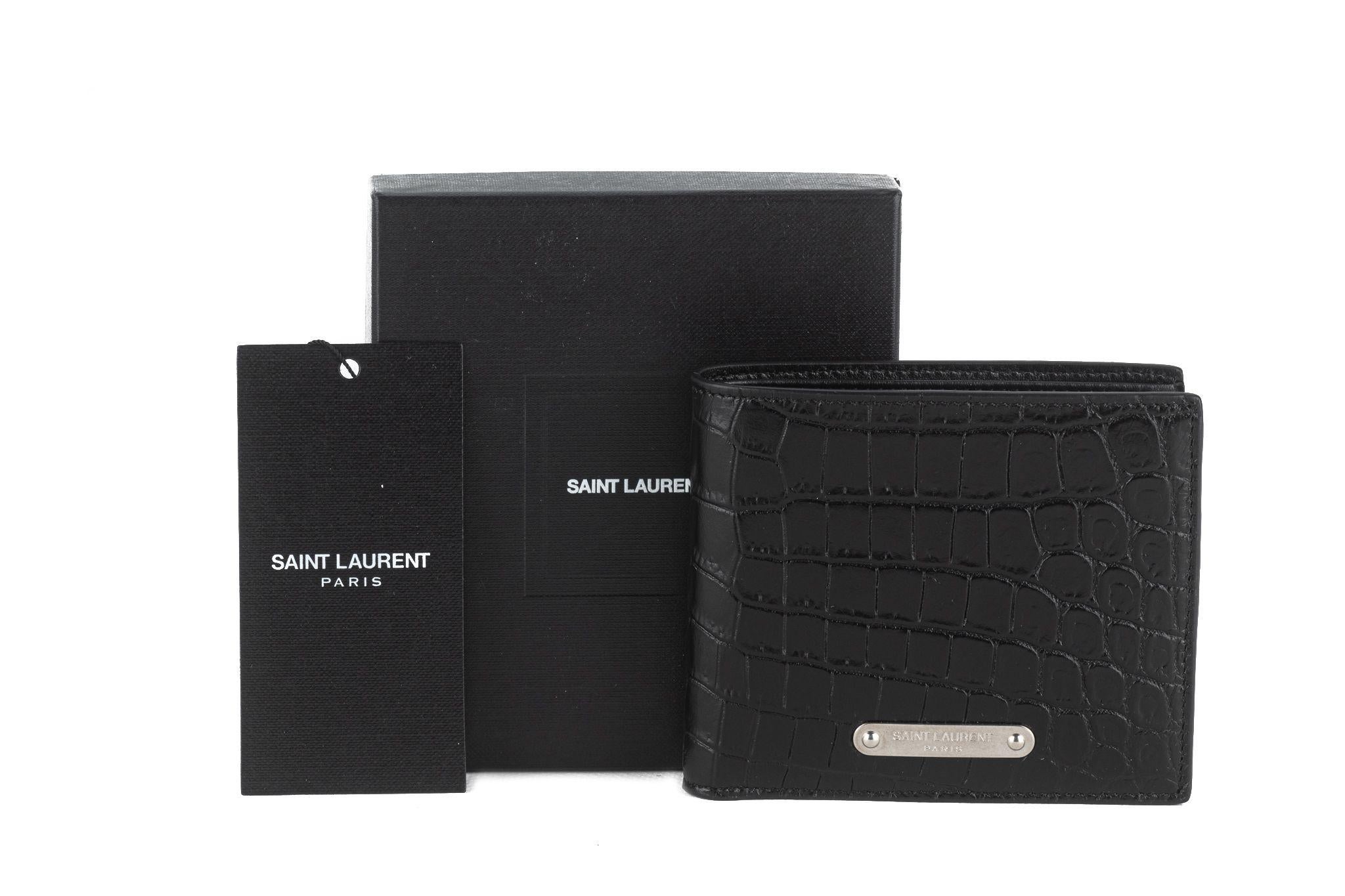 Billetera YSL New Negra de cocodrilo en relieve en venta 5