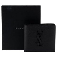 Used YSL New Black Pebbled Bifold Wallet