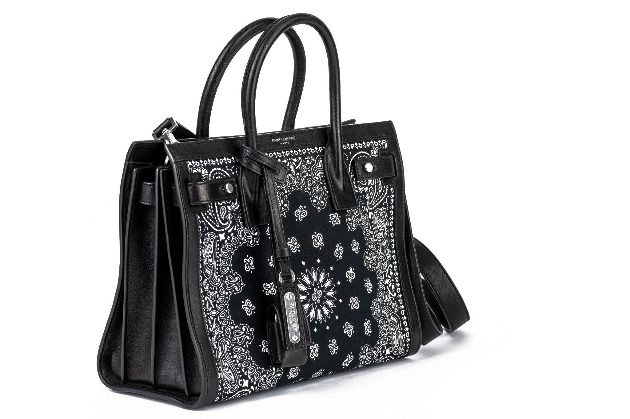 Donna Borsa a due vie YSL New Black White Bandana in vendita