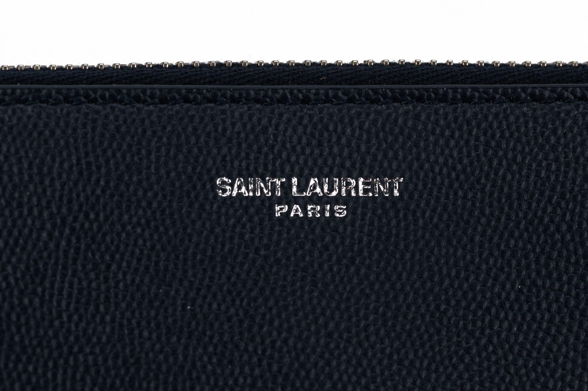 YSL New Blue Leather Zip Pouch For Sale 6