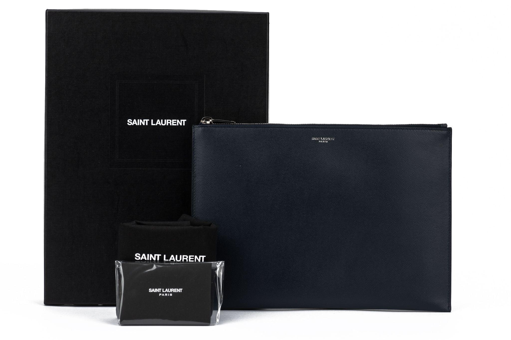 YSL New Blue Leather Zip Pouch For Sale 2
