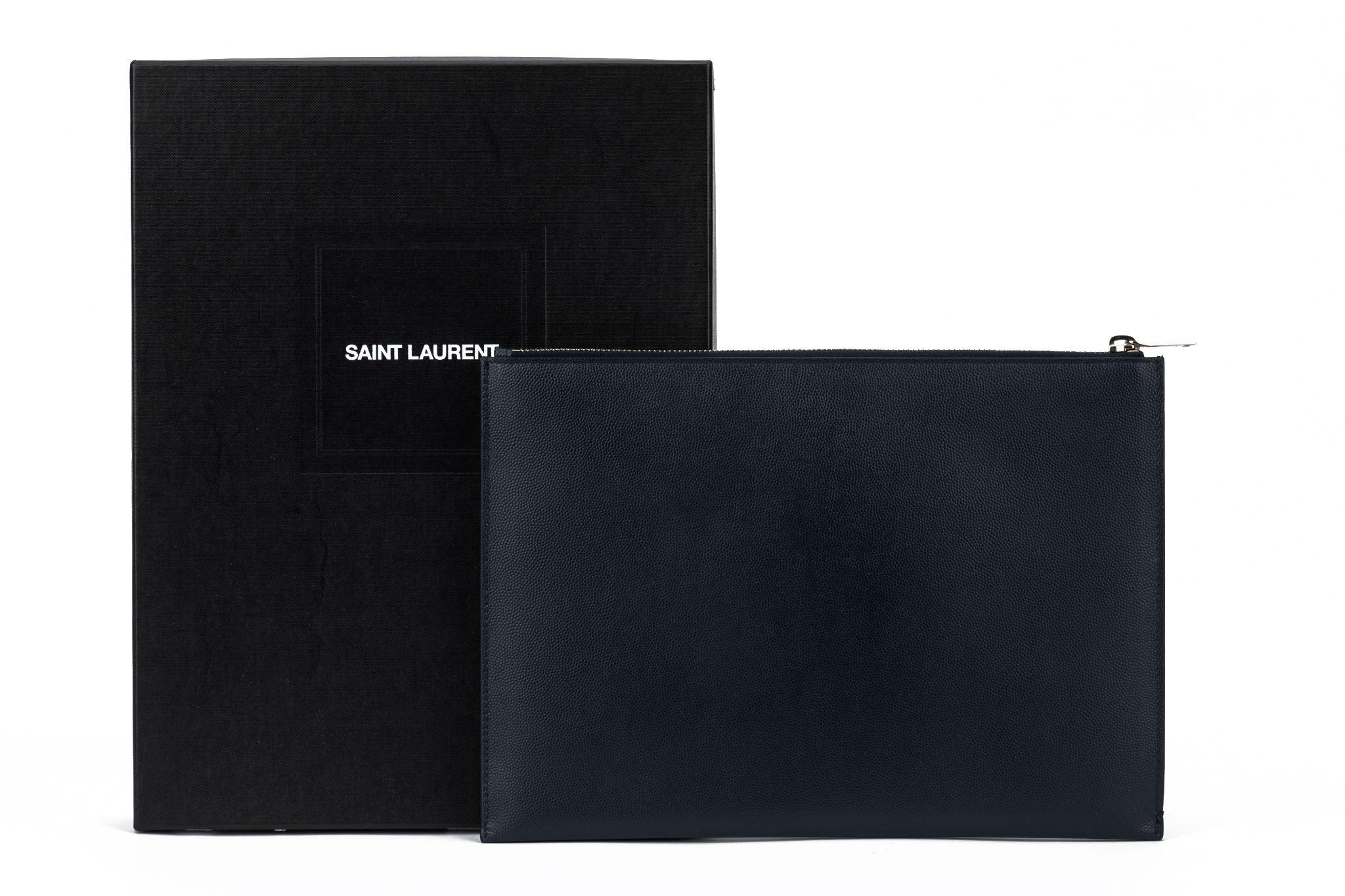 YSL New Blue Leather Zip Pouch For Sale 3