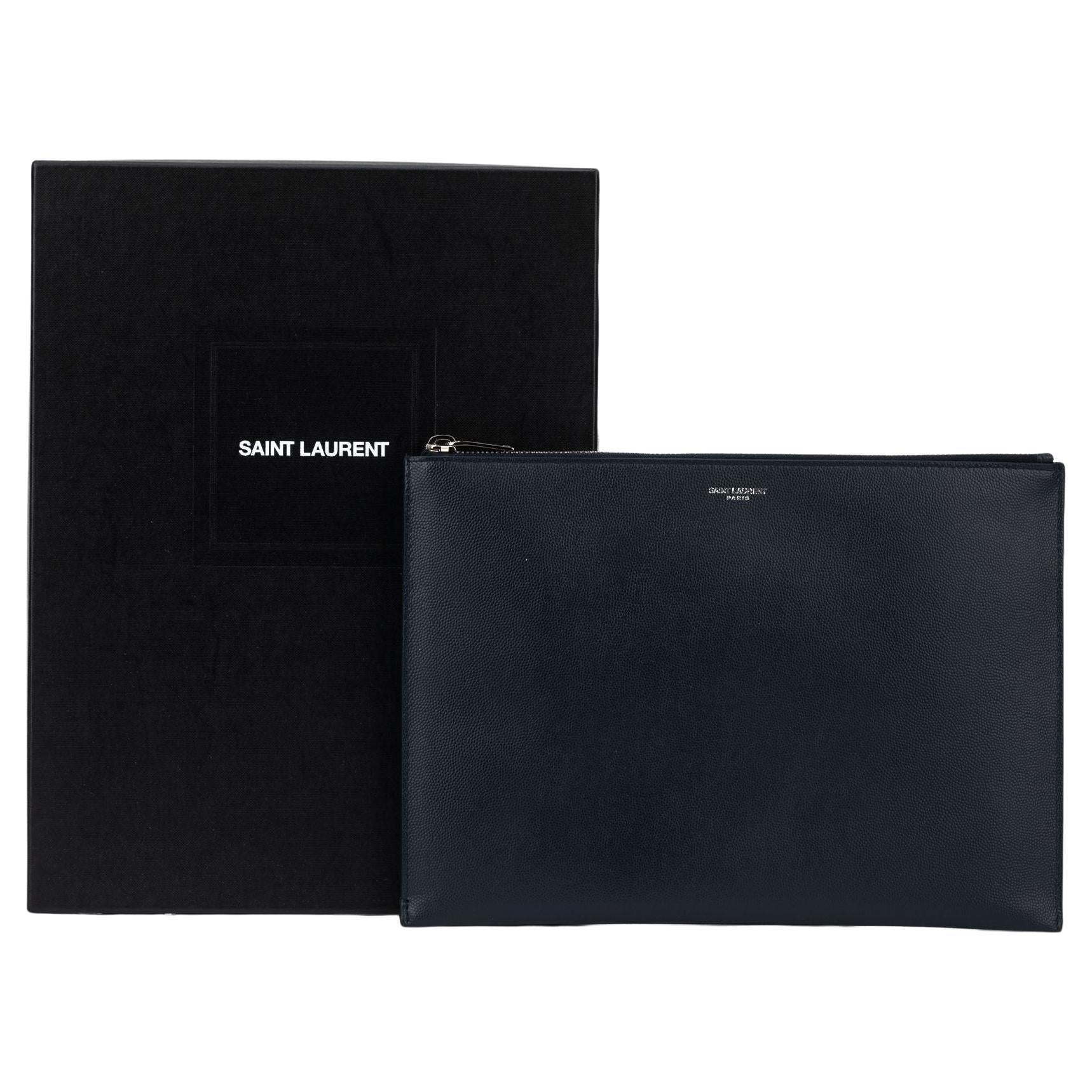 YSL New Blue Leather Zip Pouch For Sale
