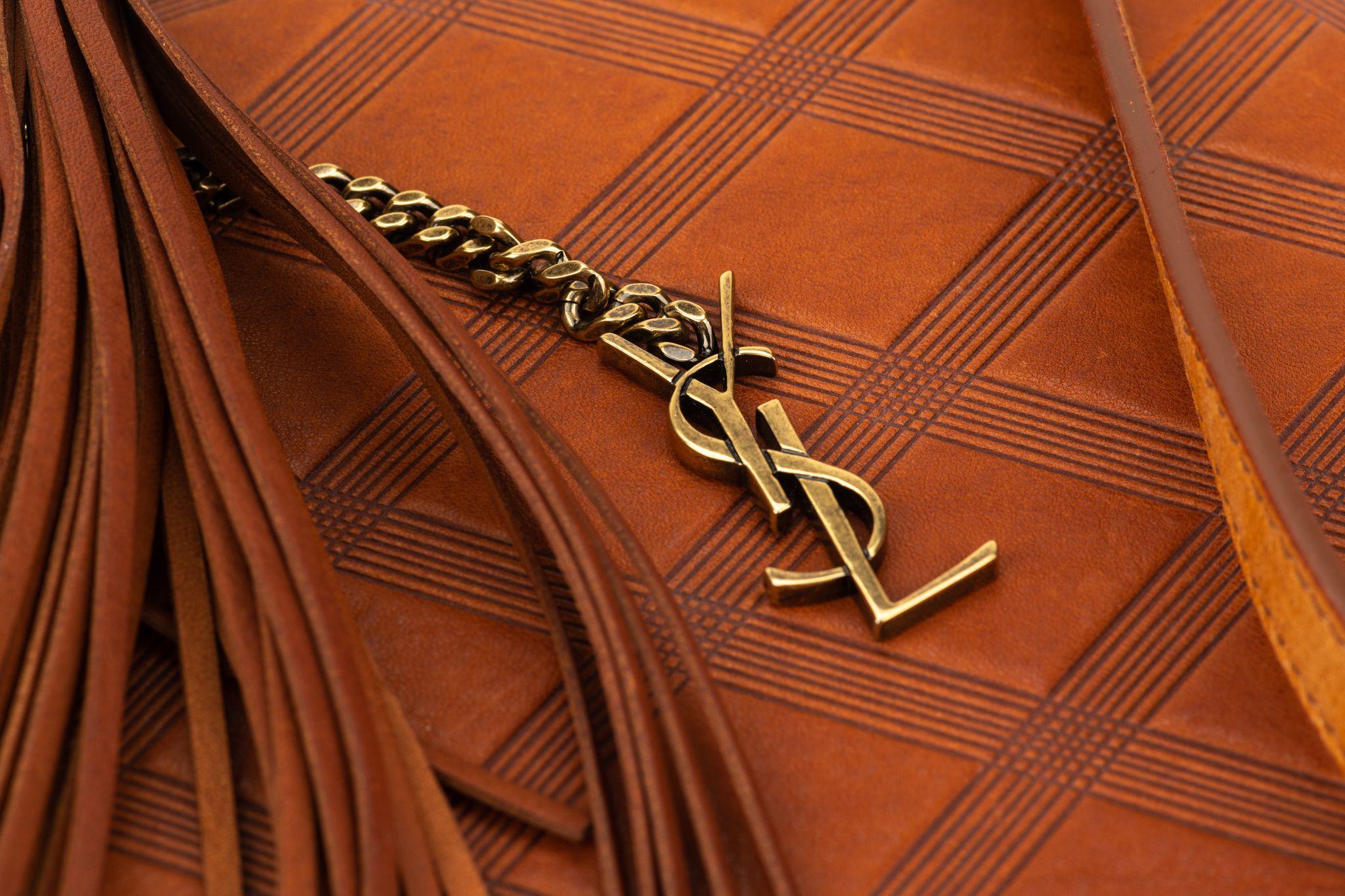 YSL New Brown Etched Leather Cross Body For Sale 9