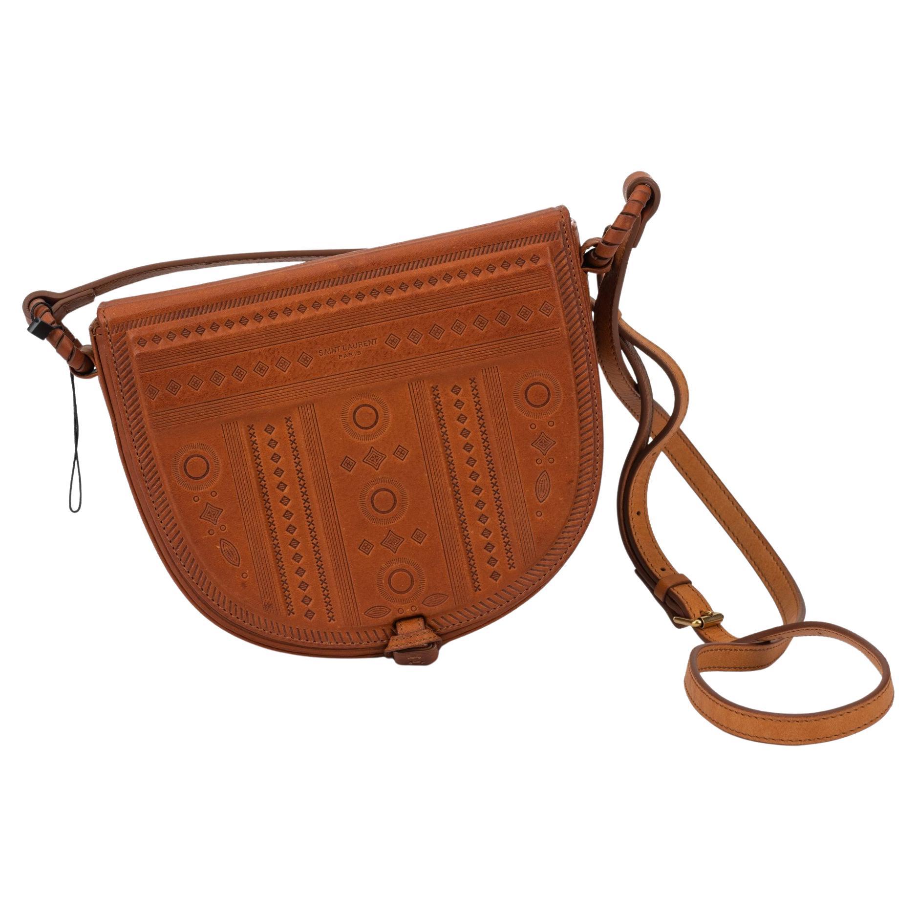 YSL New Brown Etched Leather Cross Body For Sale