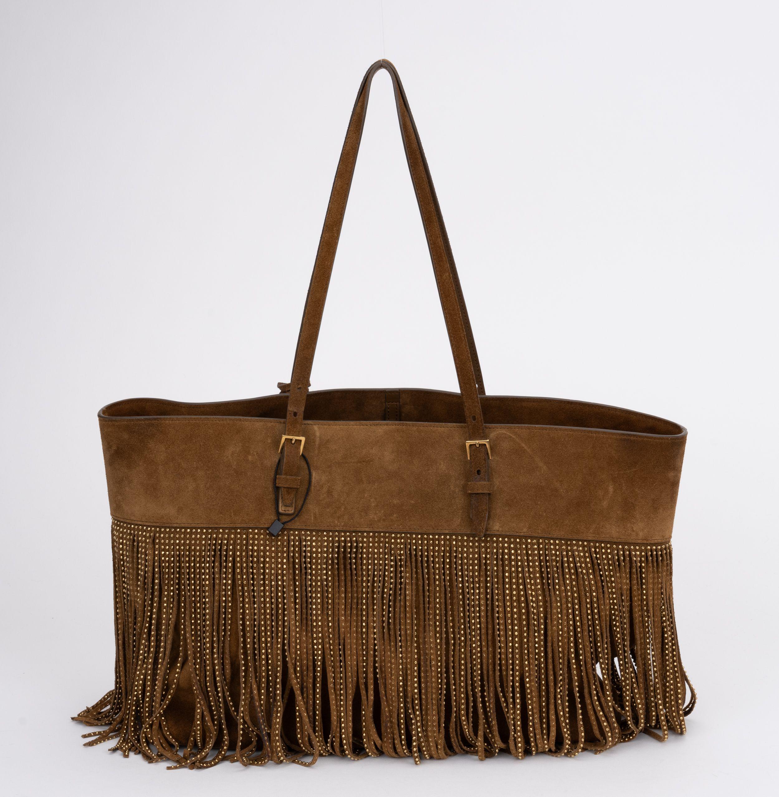 YSL New Brown Suede Fringe Tote In New Condition For Sale In West Hollywood, CA