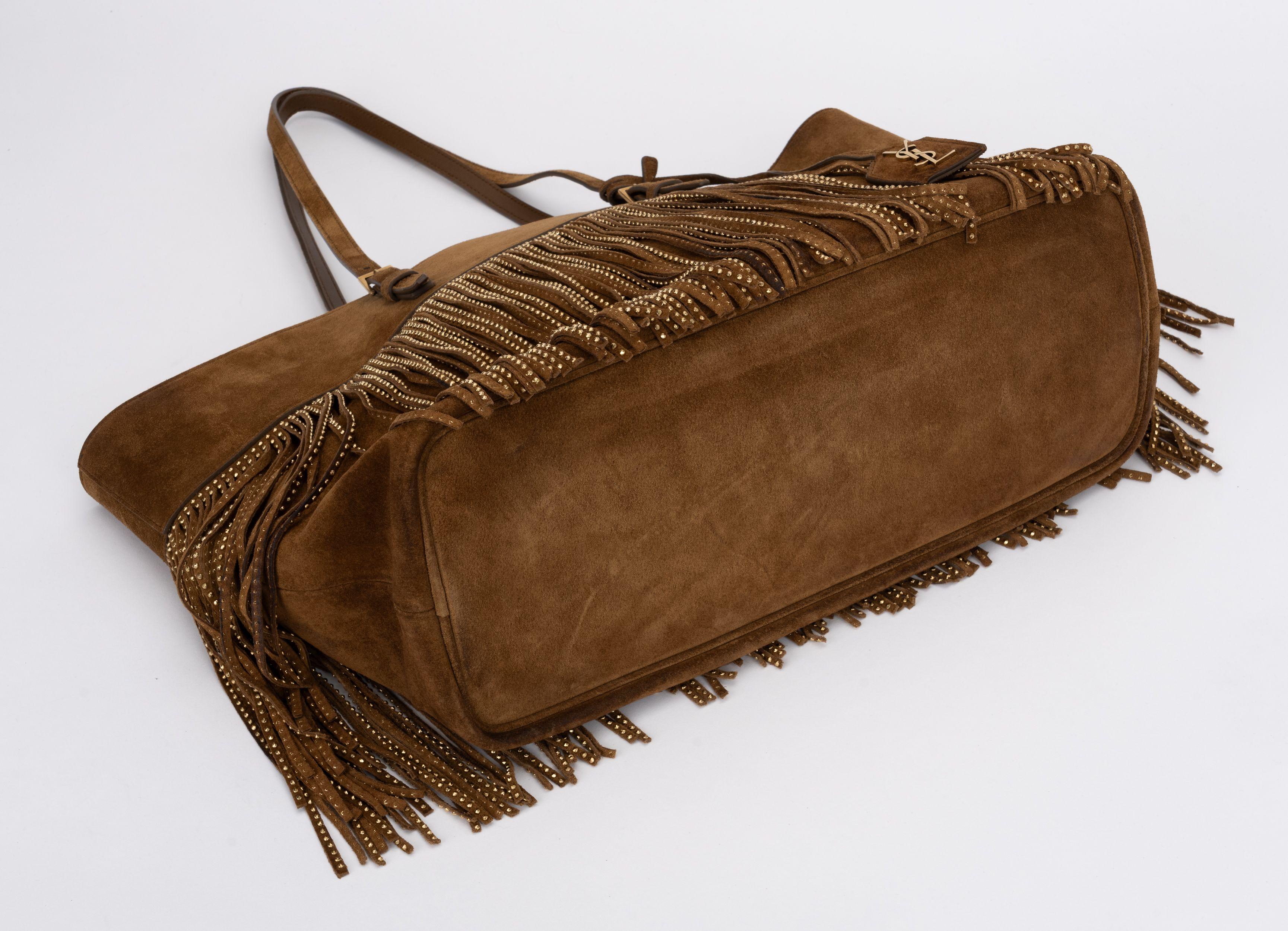 Women's YSL New Brown Suede Fringe Tote For Sale