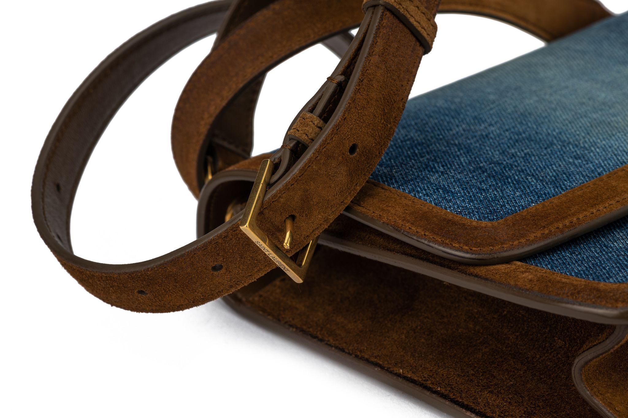 YSL New Denim Carre Satchel Bag In New Condition For Sale In West Hollywood, CA