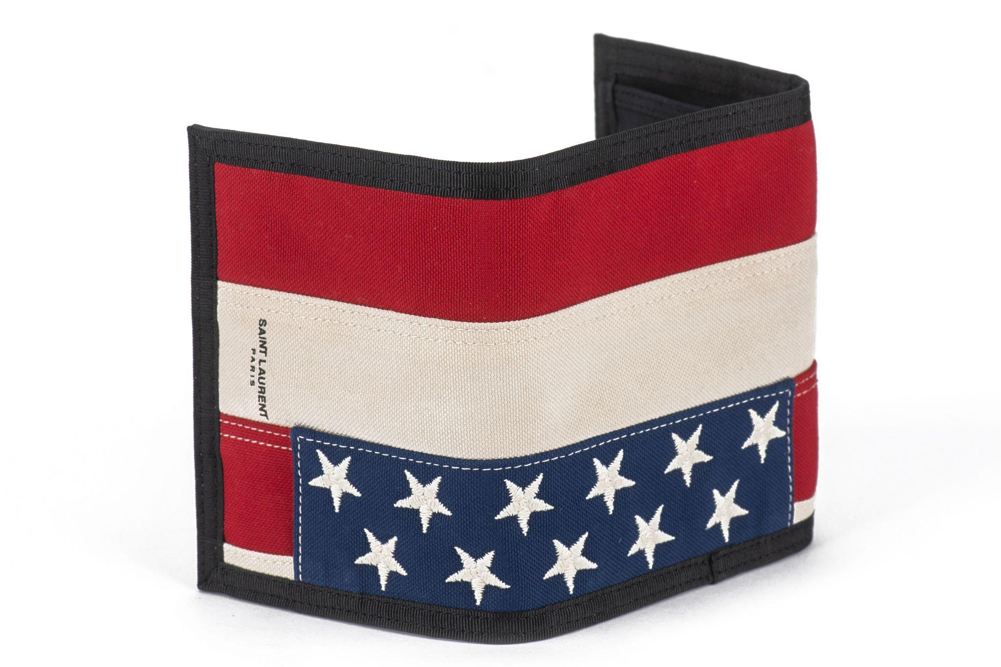 YSL New Flag Velcro Fabric Wallet W/Box In New Condition For Sale In West Hollywood, CA