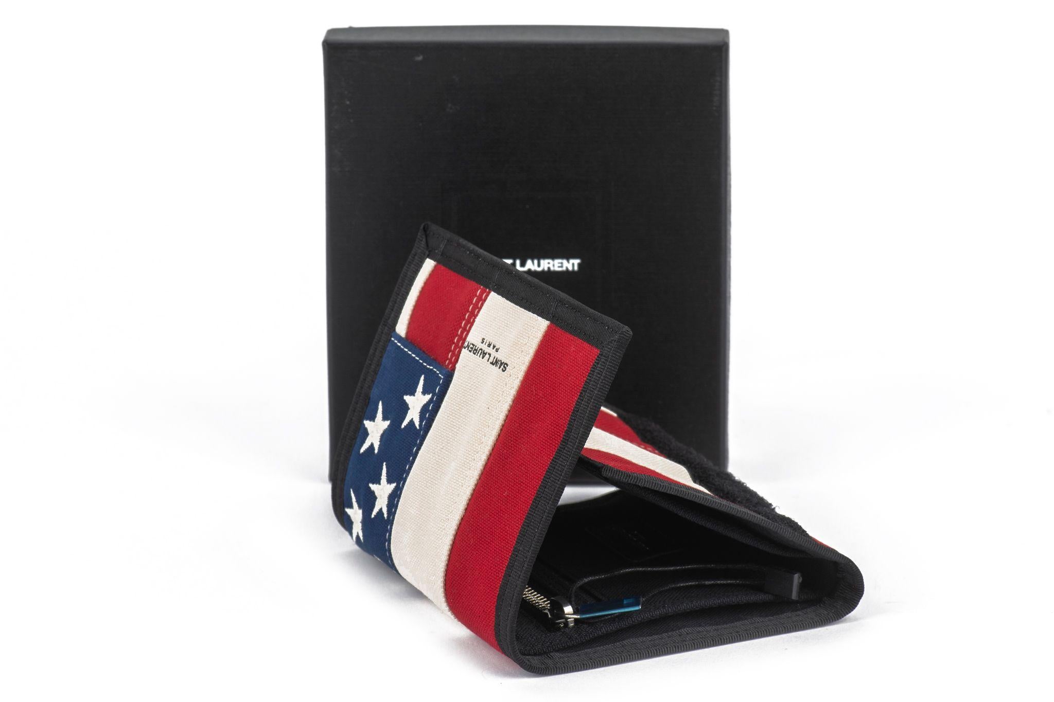 YSL New Flag Klettverschluss Stoff Brieftasche W/Box im Angebot 1