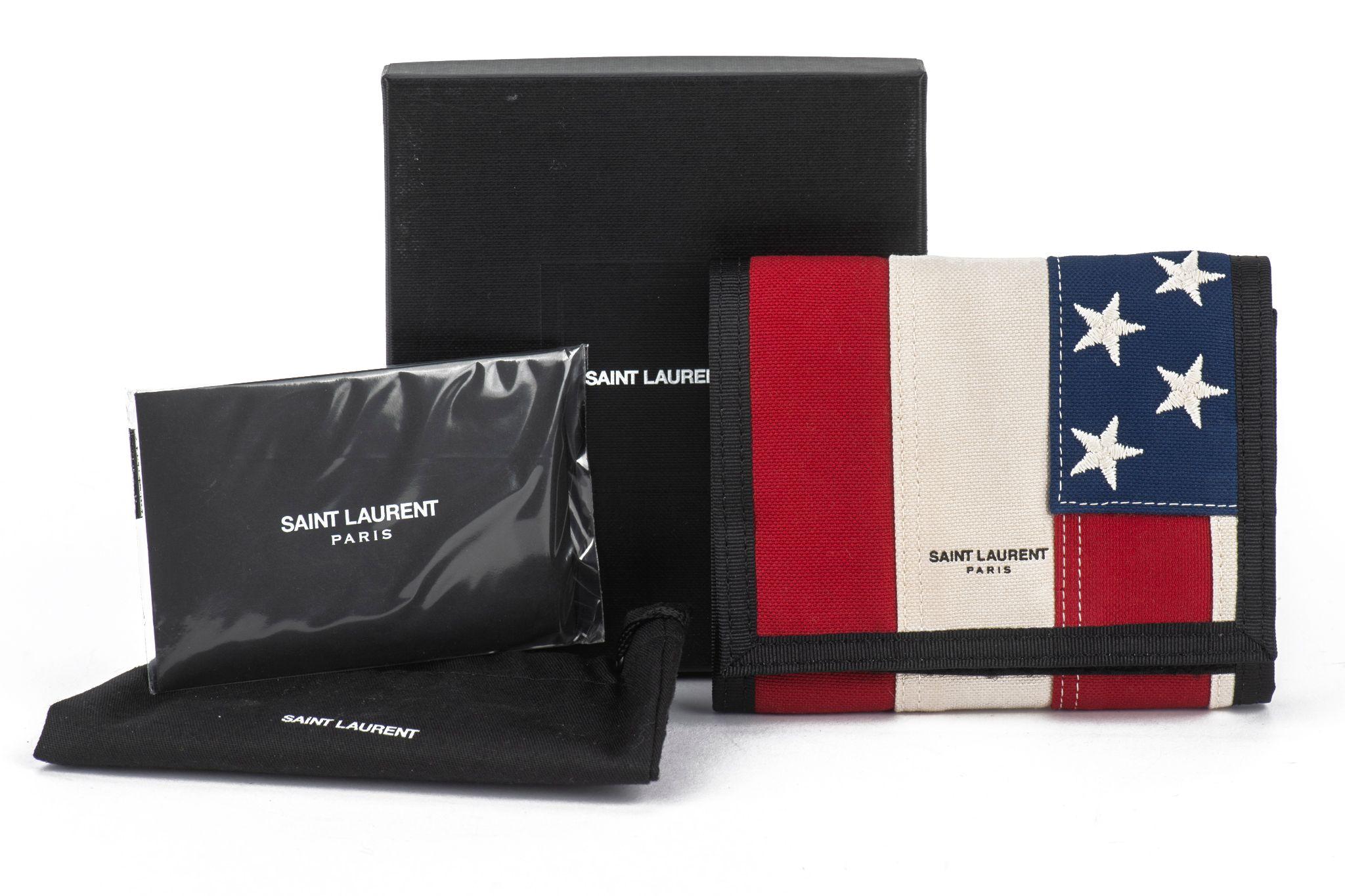 YSL New Flag Klettverschluss Stoff Brieftasche W/Box im Angebot 4