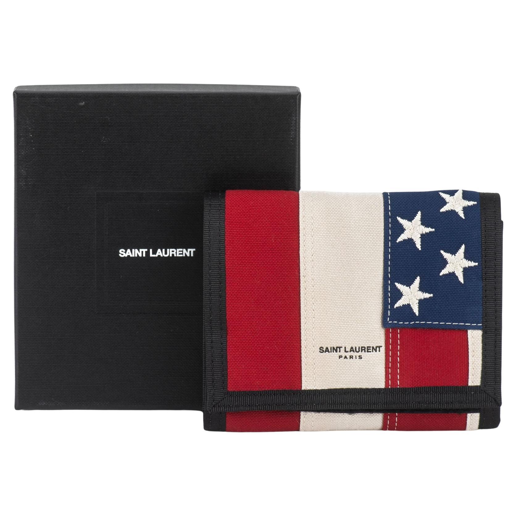 YSL New Flag Klettverschluss Stoff Brieftasche W/Box im Angebot