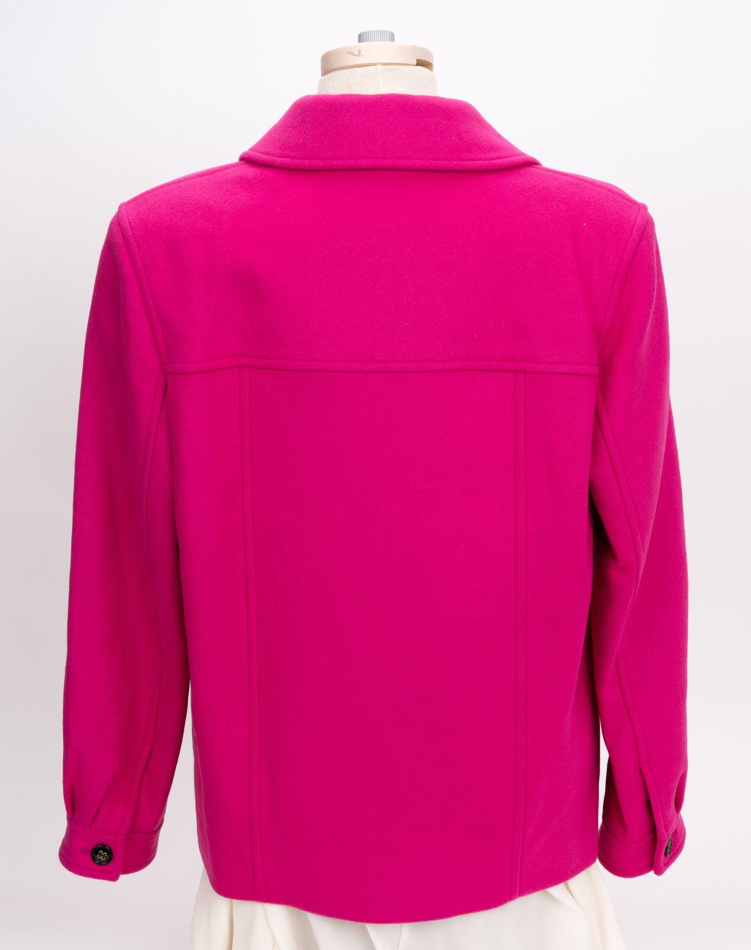 YSL New Fuchsia Wool Jacket Size FR 42 In New Condition For Sale In West Hollywood, CA