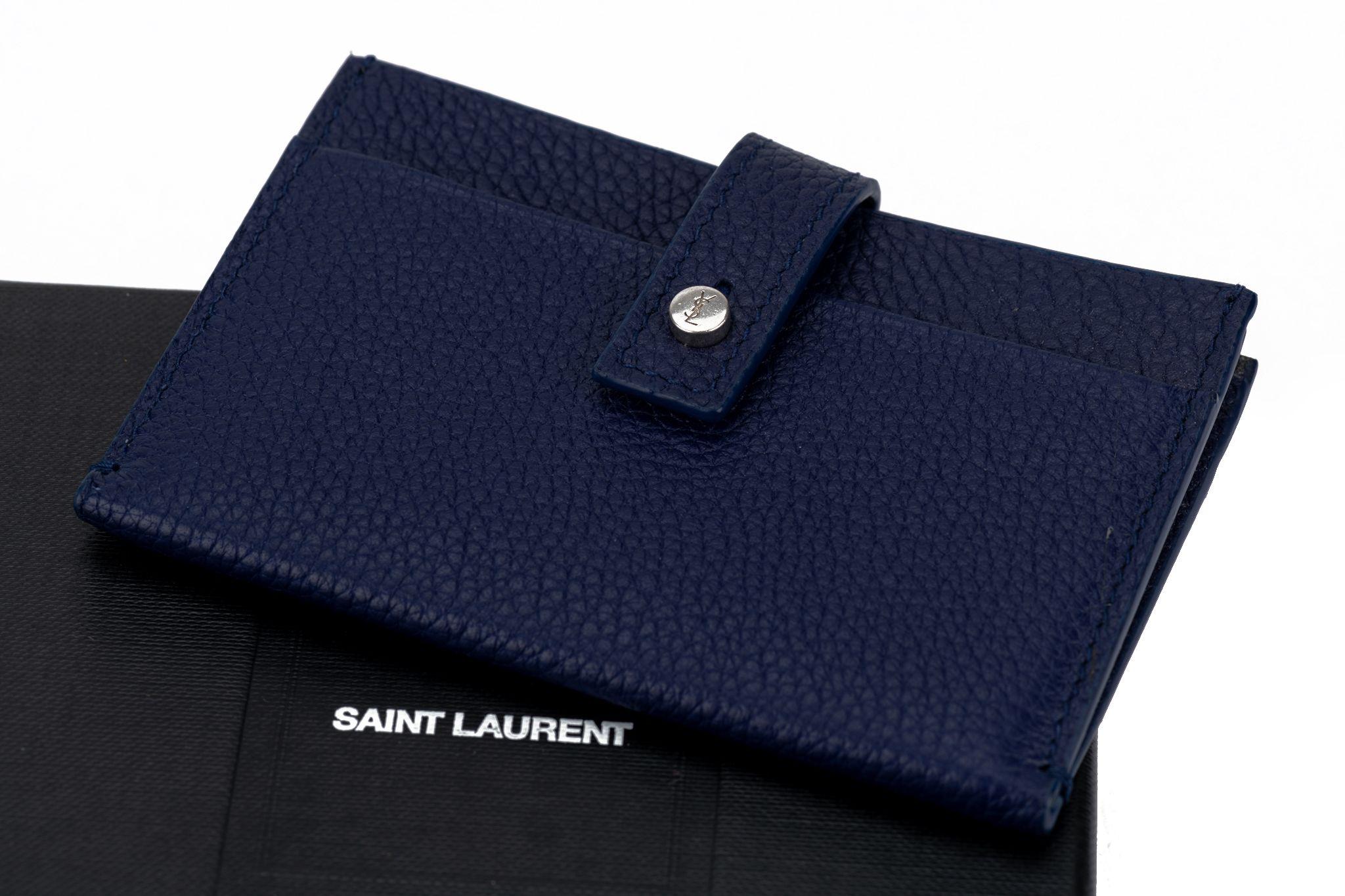 YSL New Navy Blue Credit Card Wallet In New Condition In West Hollywood, CA