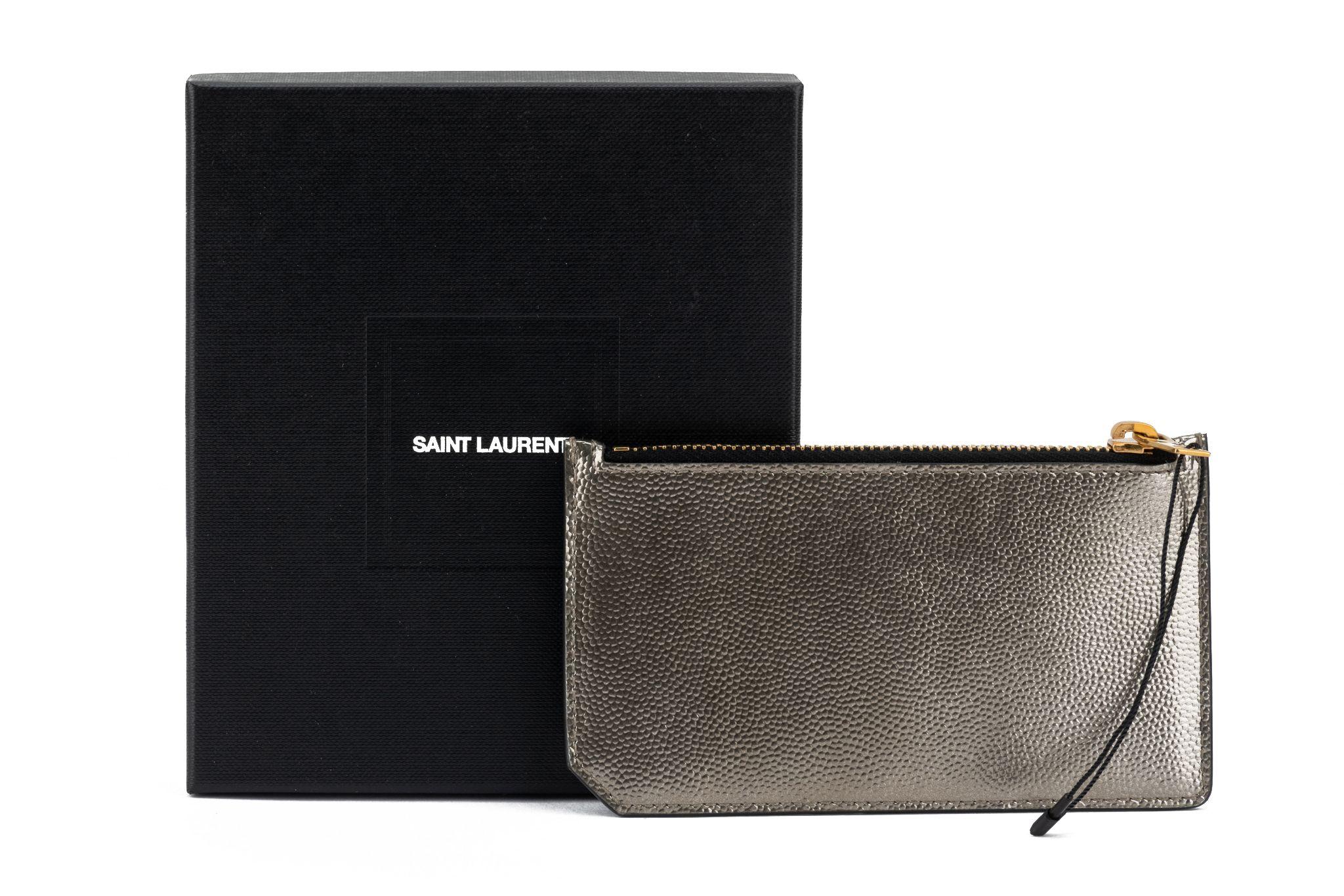 YSL New Pewter Credit Card Wallet For Sale 2