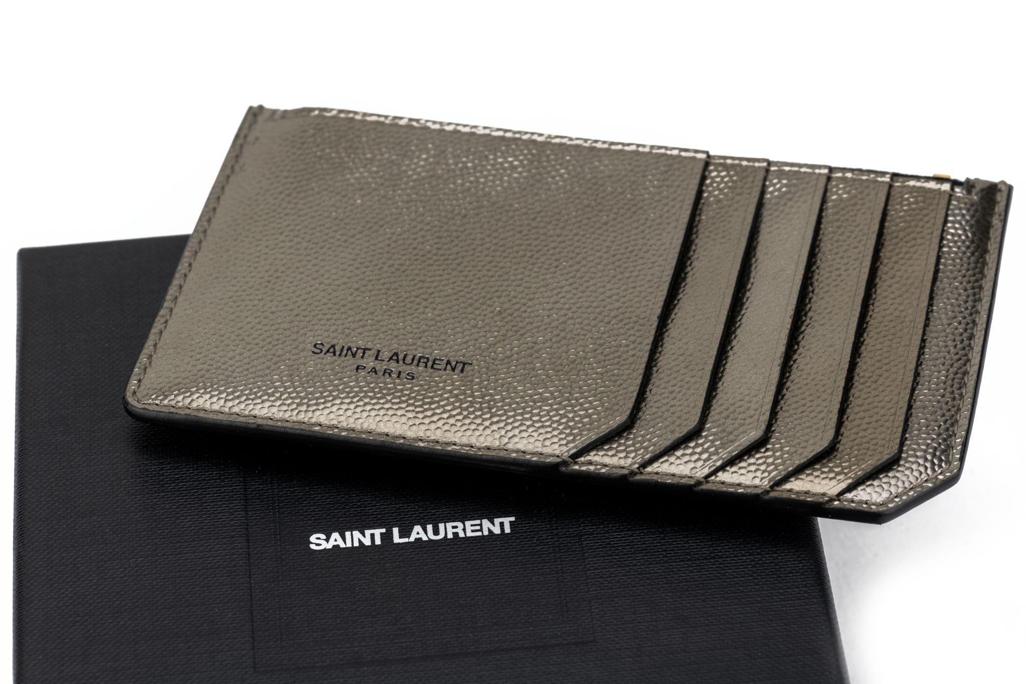 YSL New Pewter Credit Card Wallet For Sale 3