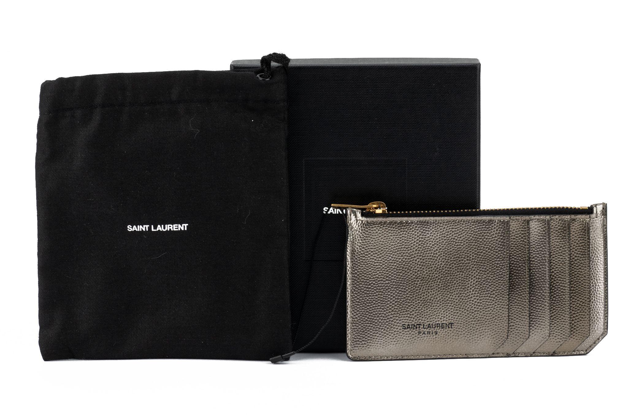 YSL New Pewter Credit Card Wallet For Sale 4