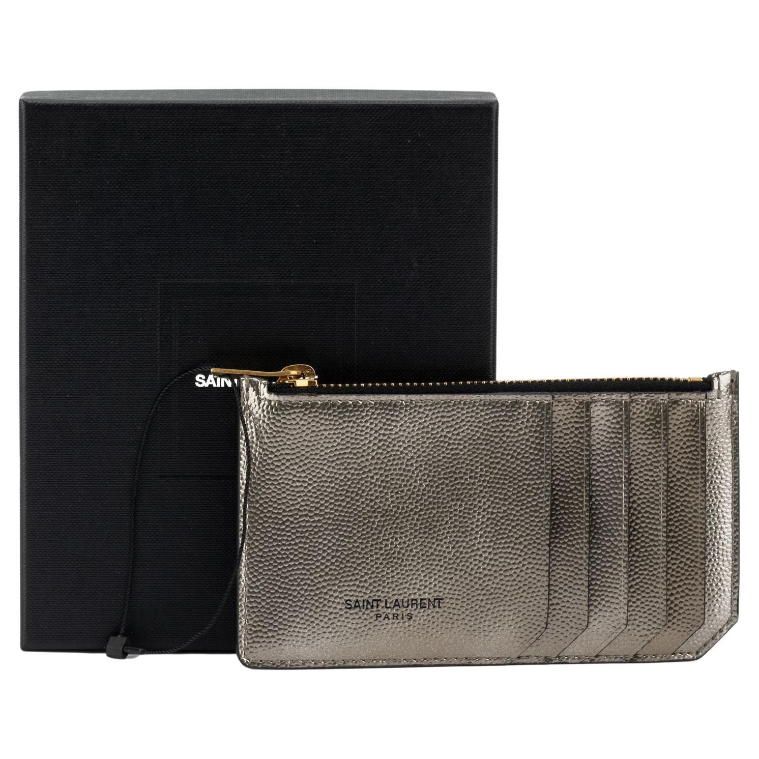 YSL New Pewter Credit Card Wallet For Sale
