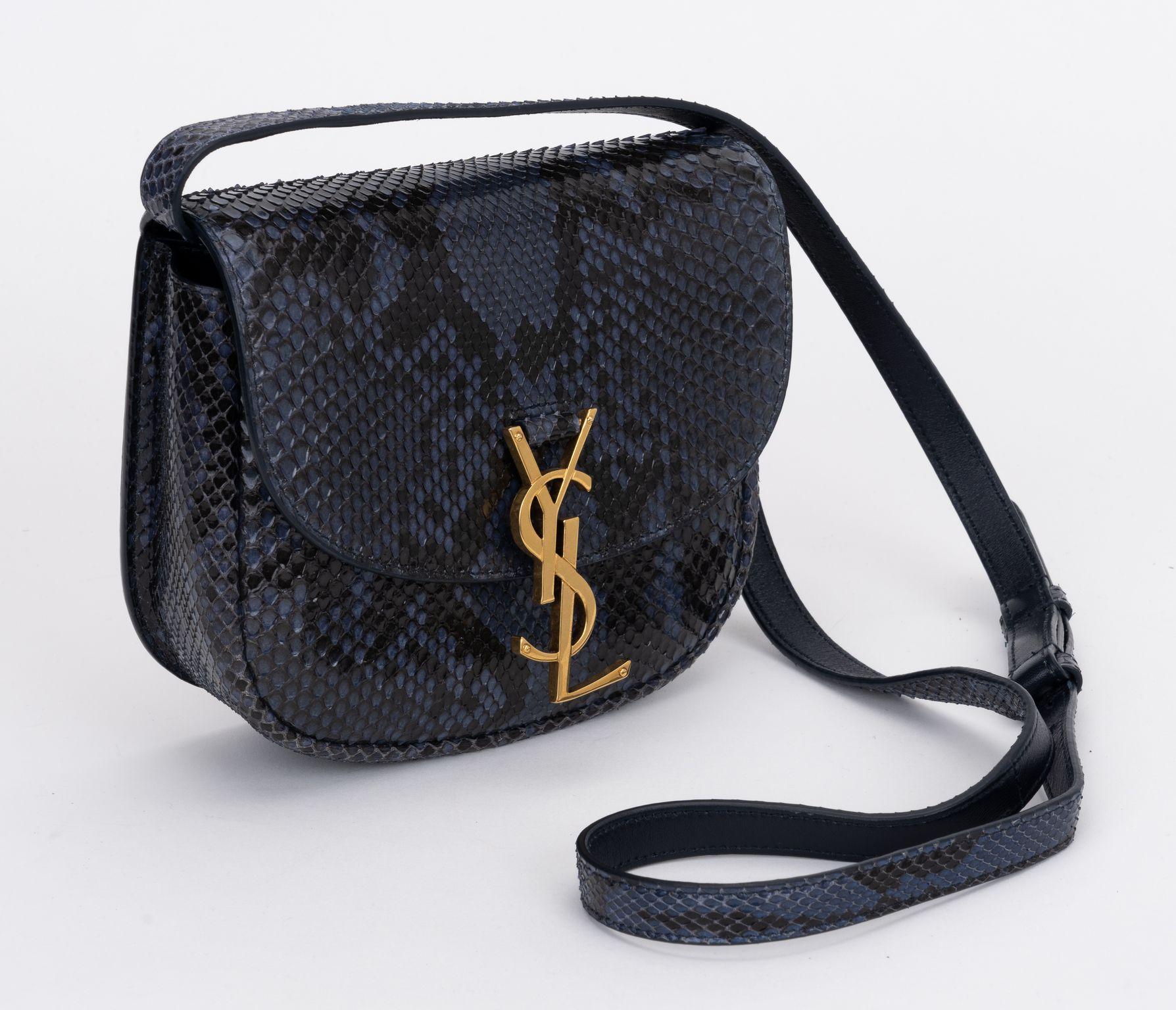 YSL brand new blue black python cross body bag, removable strap makes it wearable also as a clutch. Lined in black leather, gold tone hardware. Comes with original dust cover.