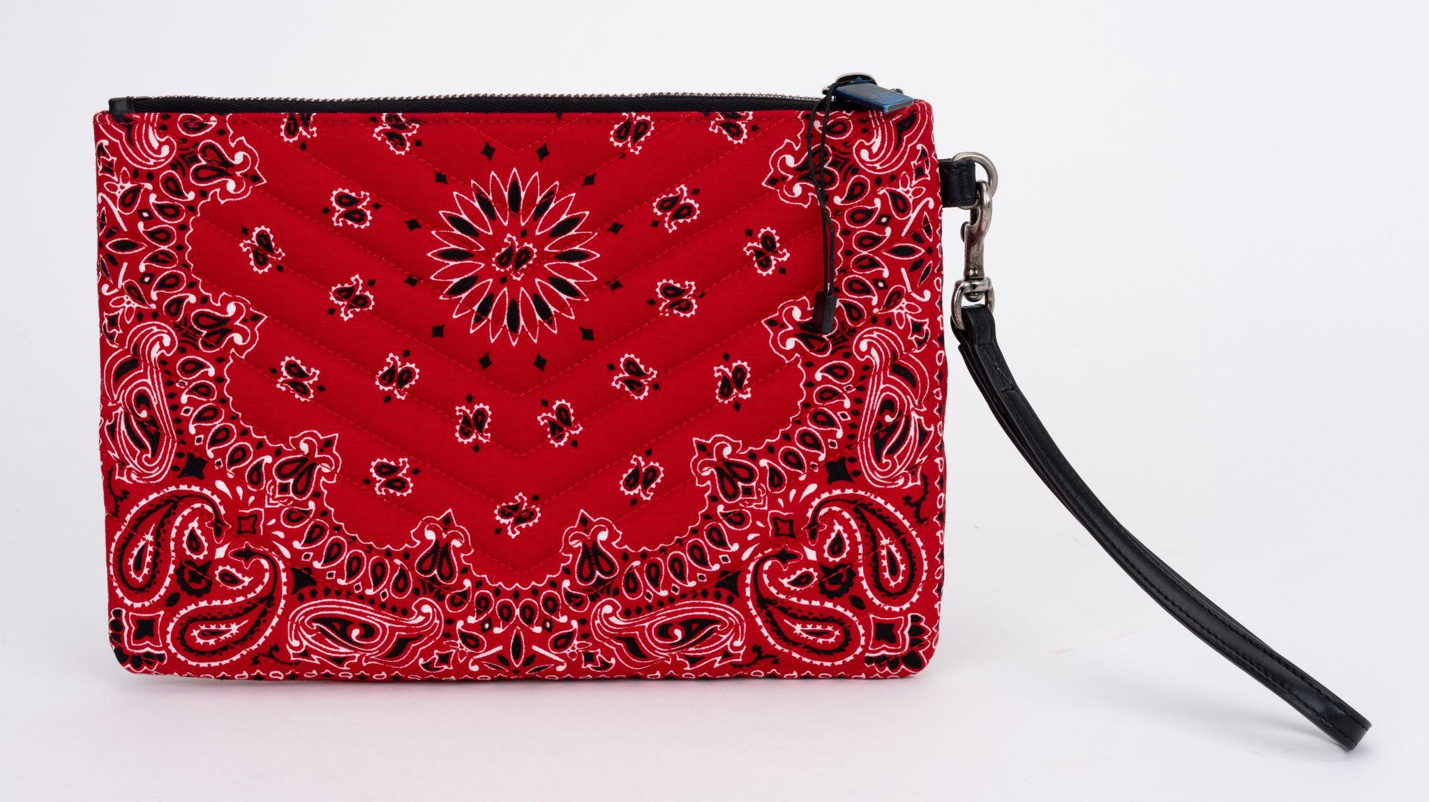 YSL New Red Bandana  Clutch w/Wristlet In New Condition For Sale In West Hollywood, CA
