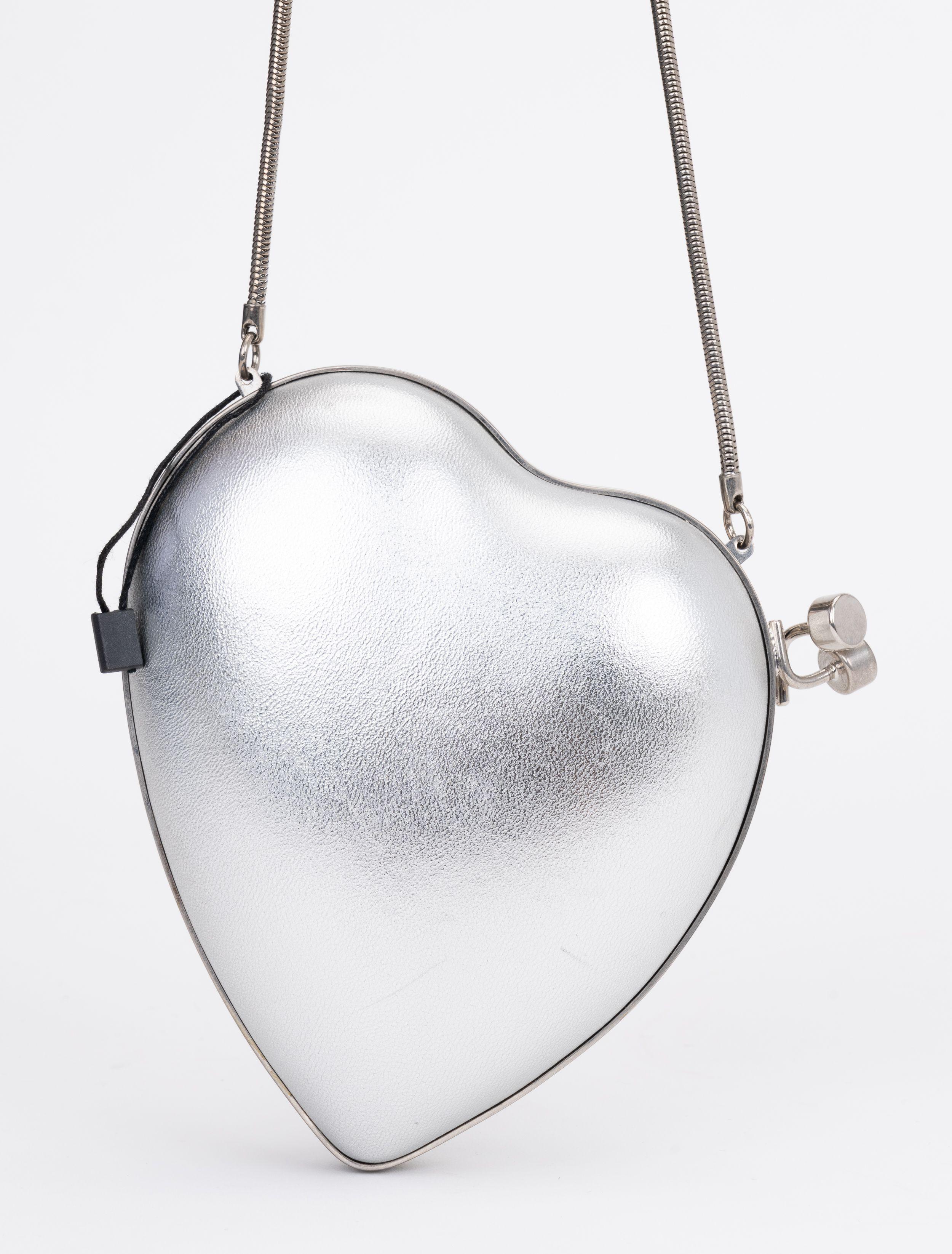 YSL New Silver Mini Heart Evening Bag In New Condition For Sale In West Hollywood, CA
