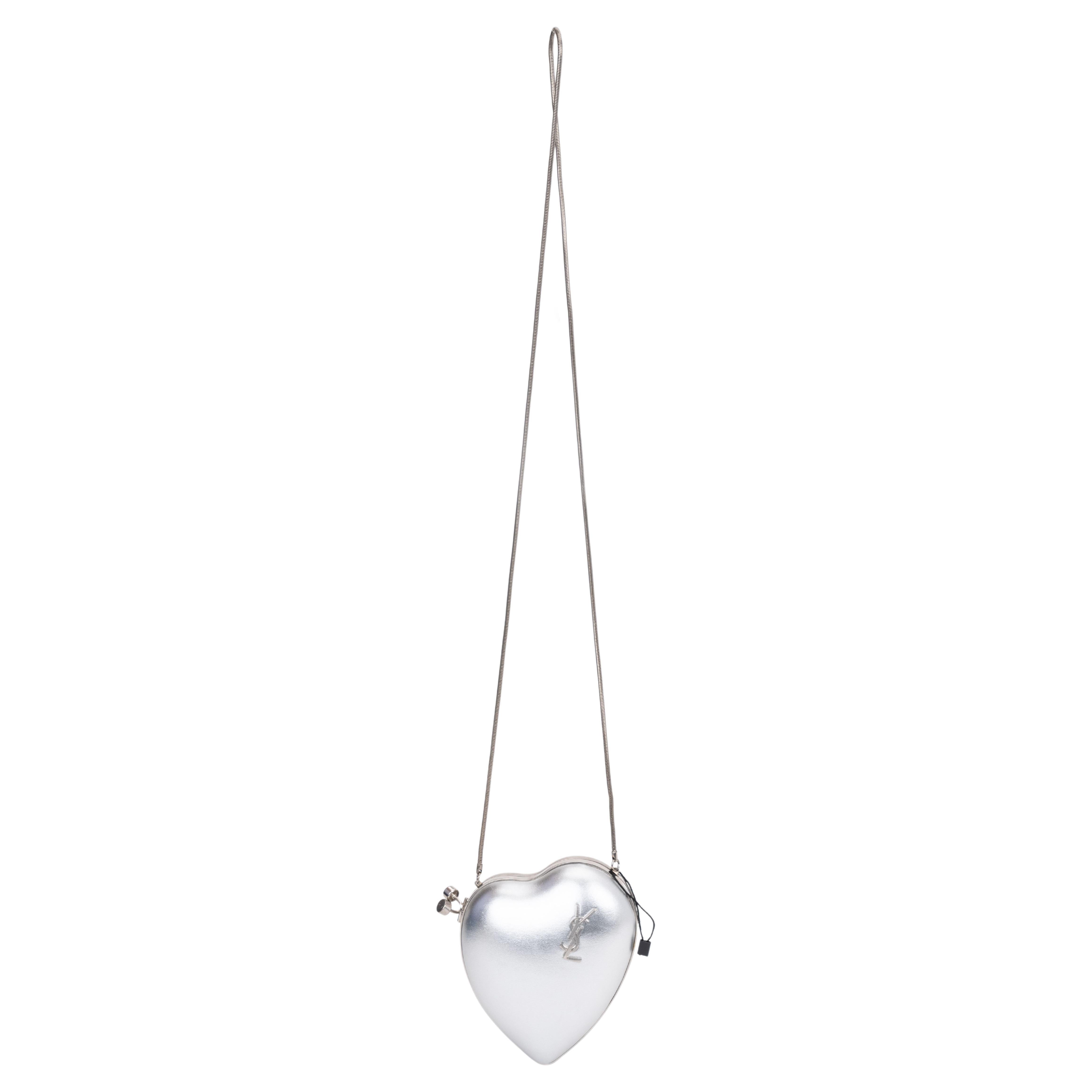 YSL New Silver Mini Heart Evening Bag For Sale