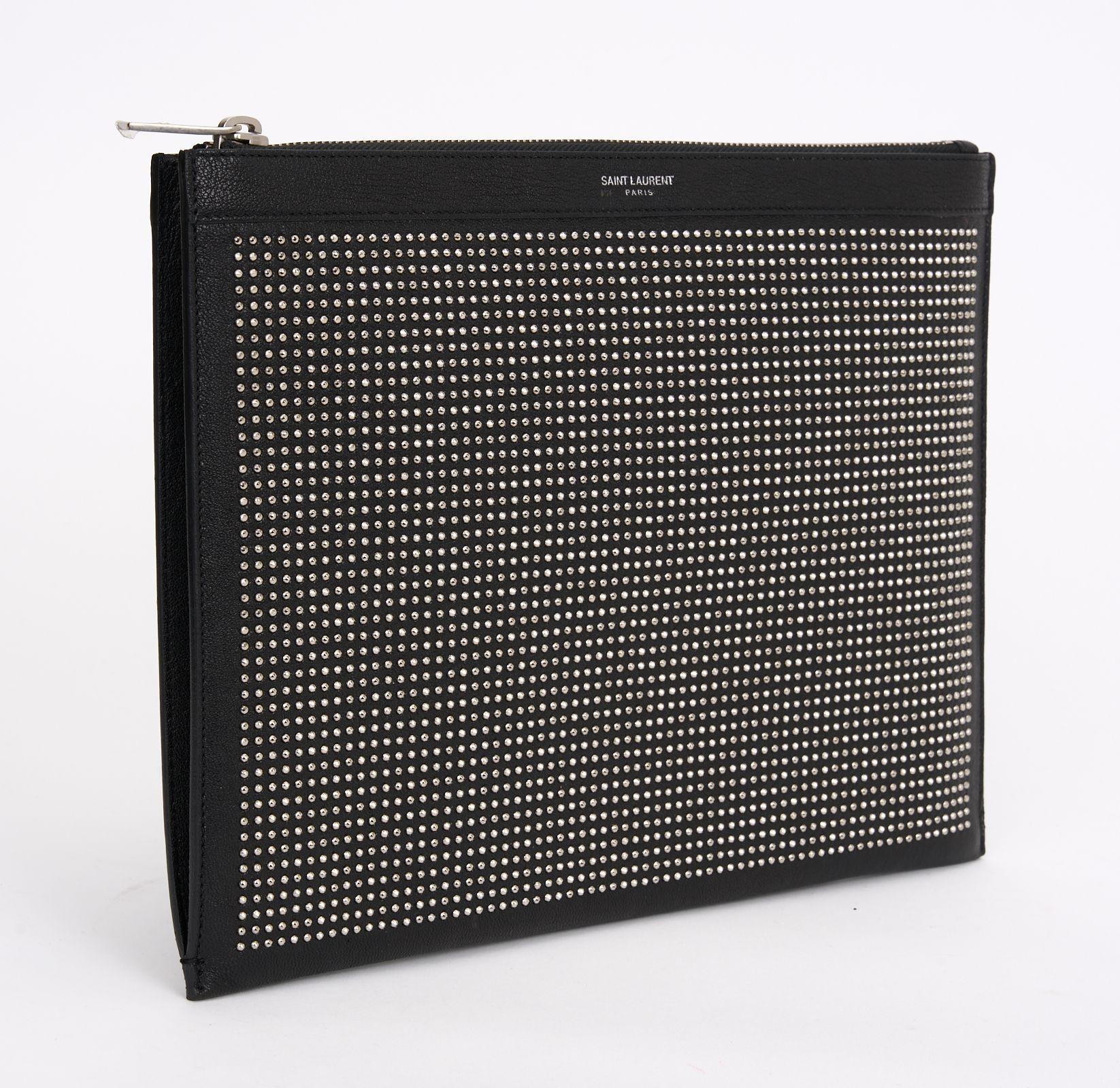 Black YSL New  Studded Leather Portfolio