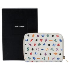 Used YSL New White Leather Astrology Wallet