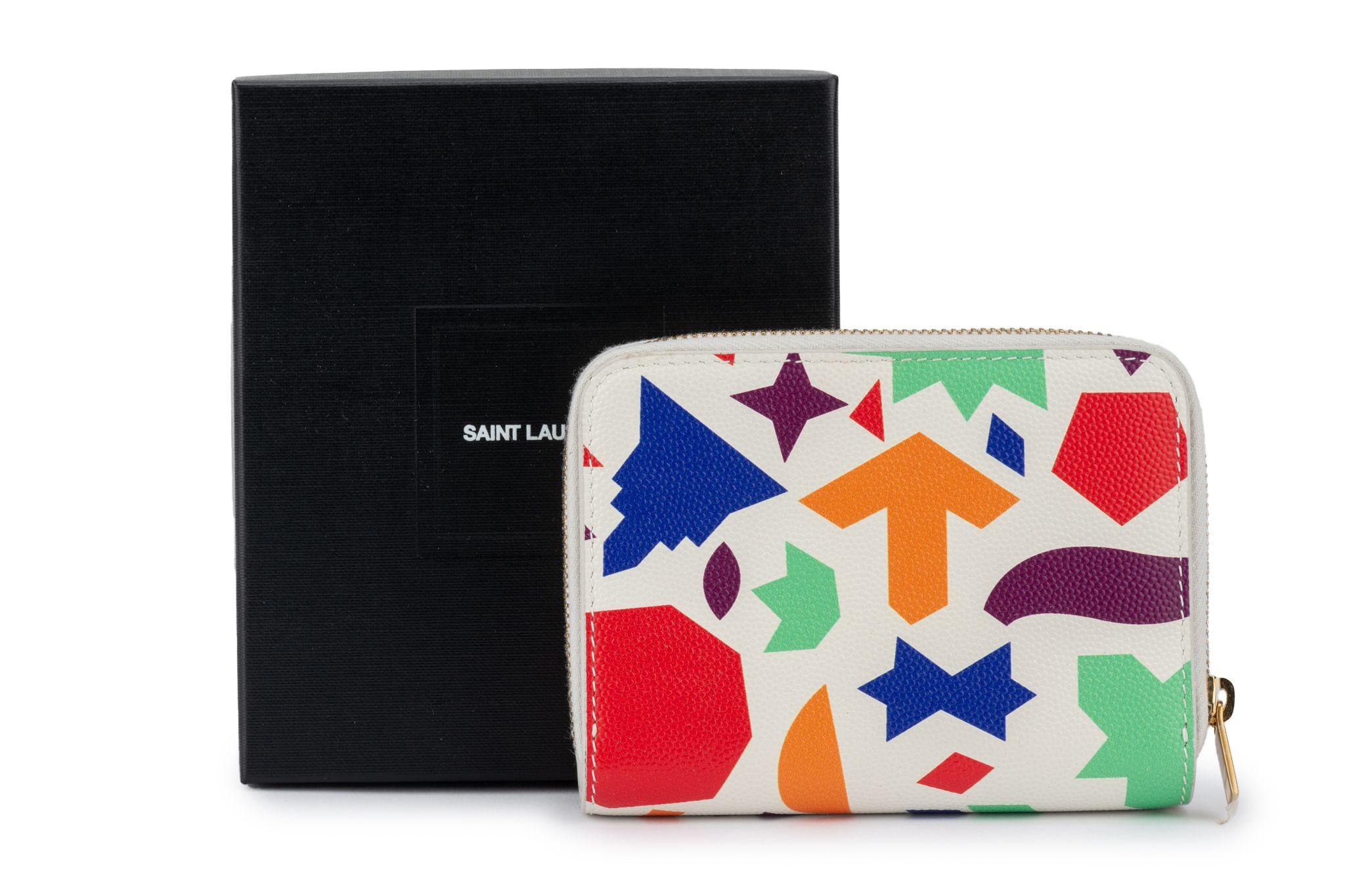 YSL New White Leather Geometric Wallet For Sale 1