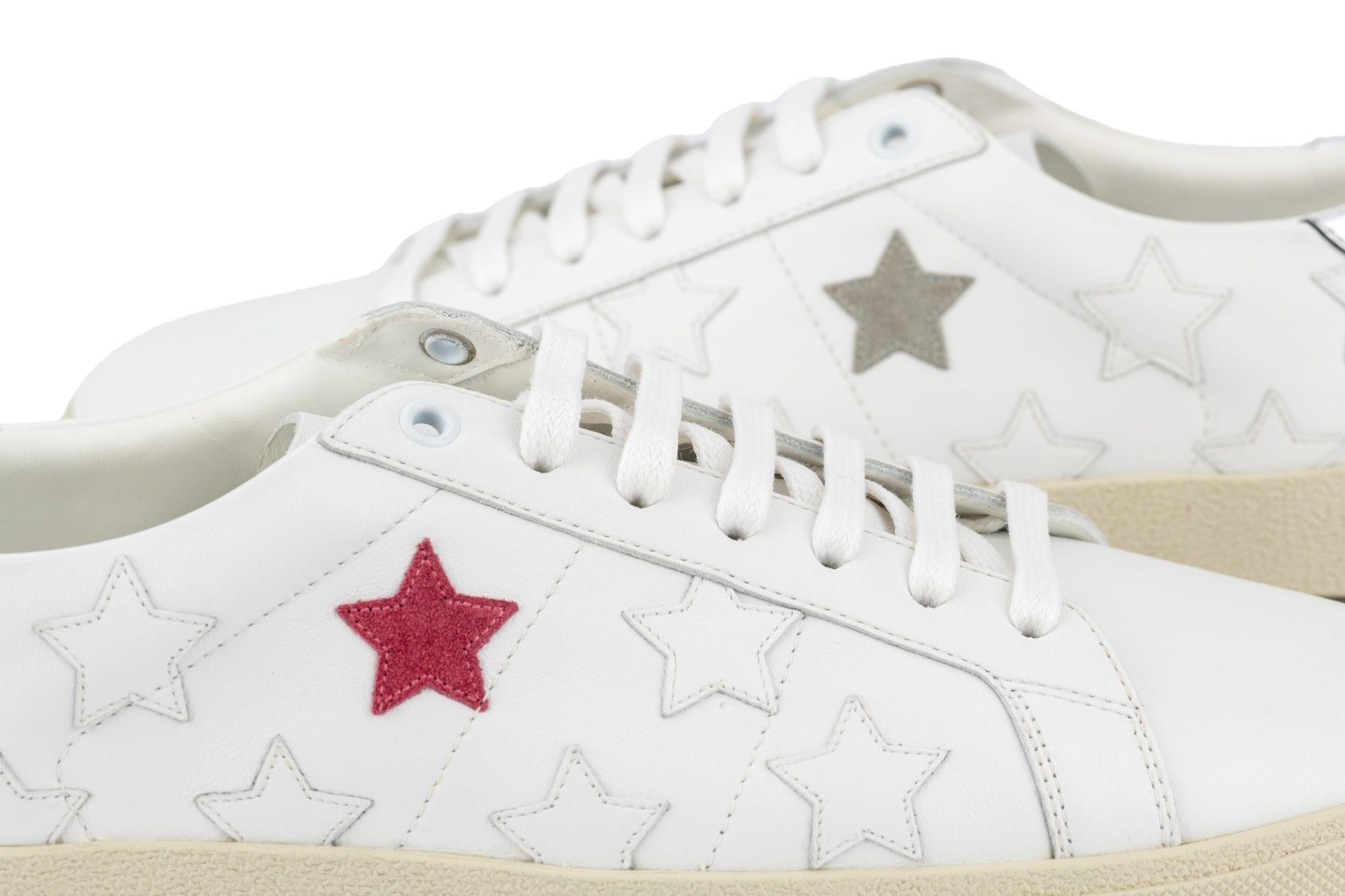 YSL New White Stars Sneakers 41 1/2 In New Condition For Sale In West Hollywood, CA