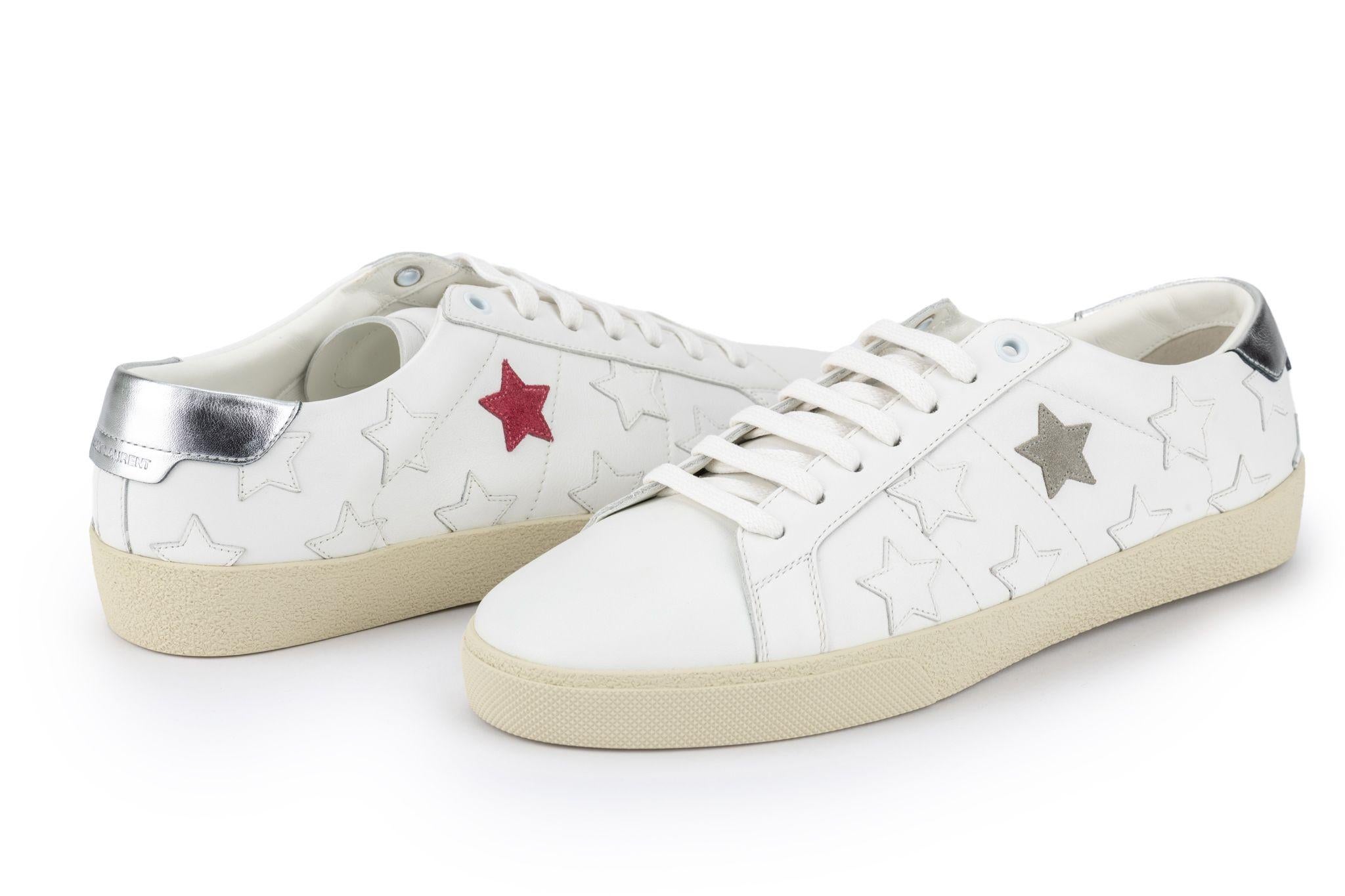 YSL New White Stars Sneakers 41 1/2 For Sale 2