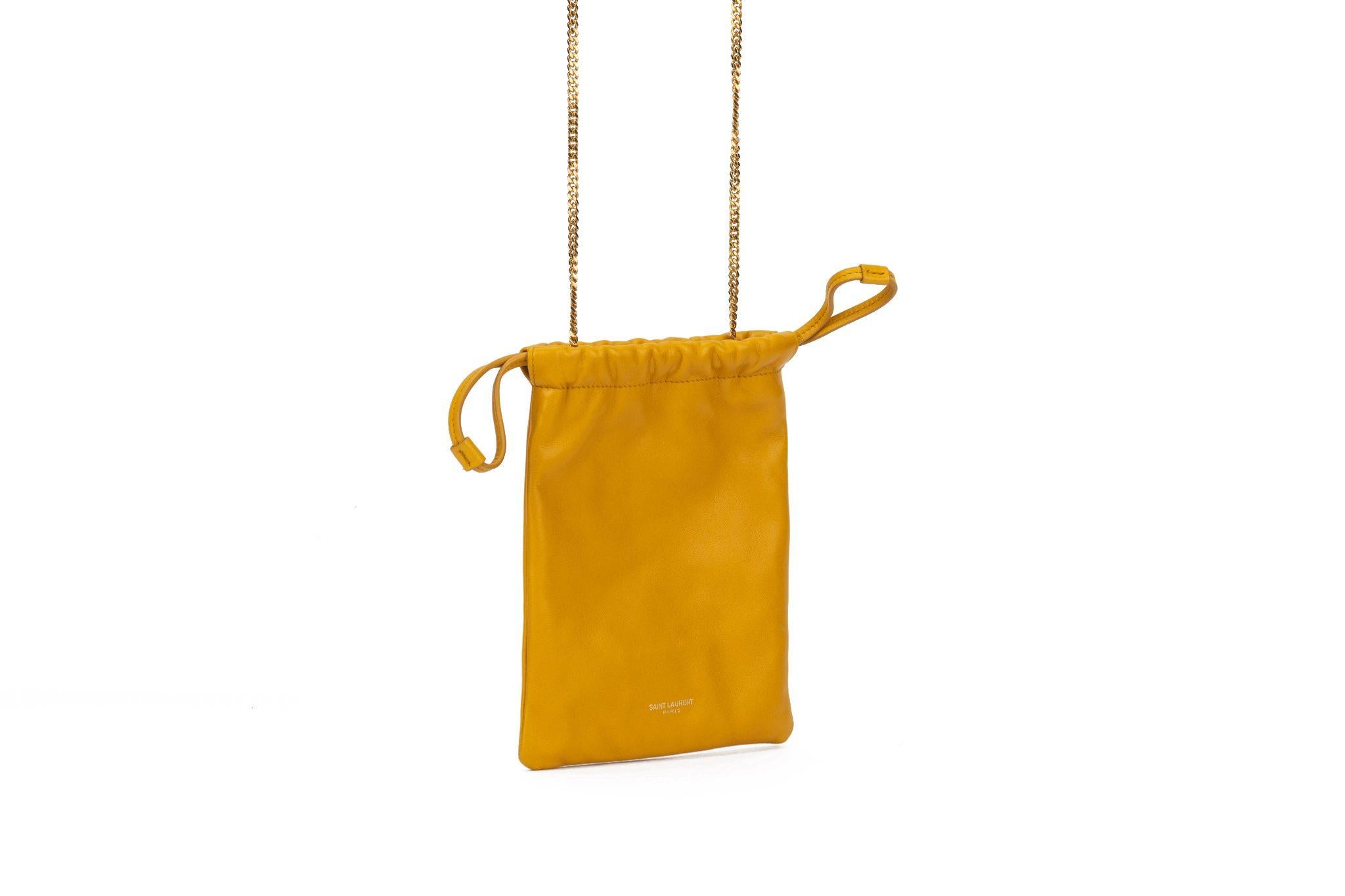 YSL New Yellow  Drawstring Bag On Chain For Sale 9