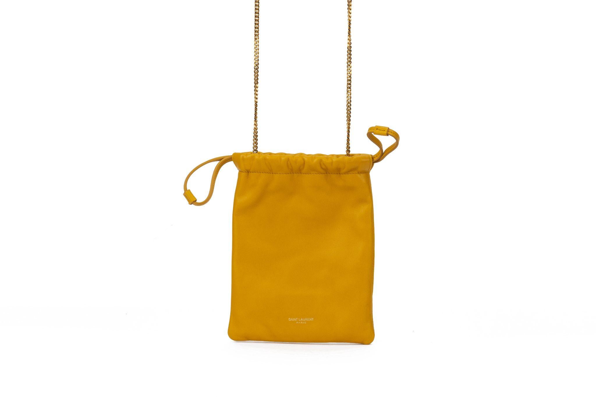 YSL New Yellow  Drawstring Bag On Chain For Sale 10