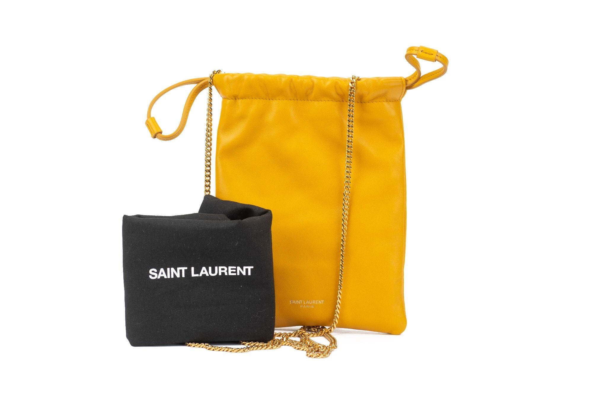 YSL New Yellow  Drawstring Bag On Chain For Sale 3