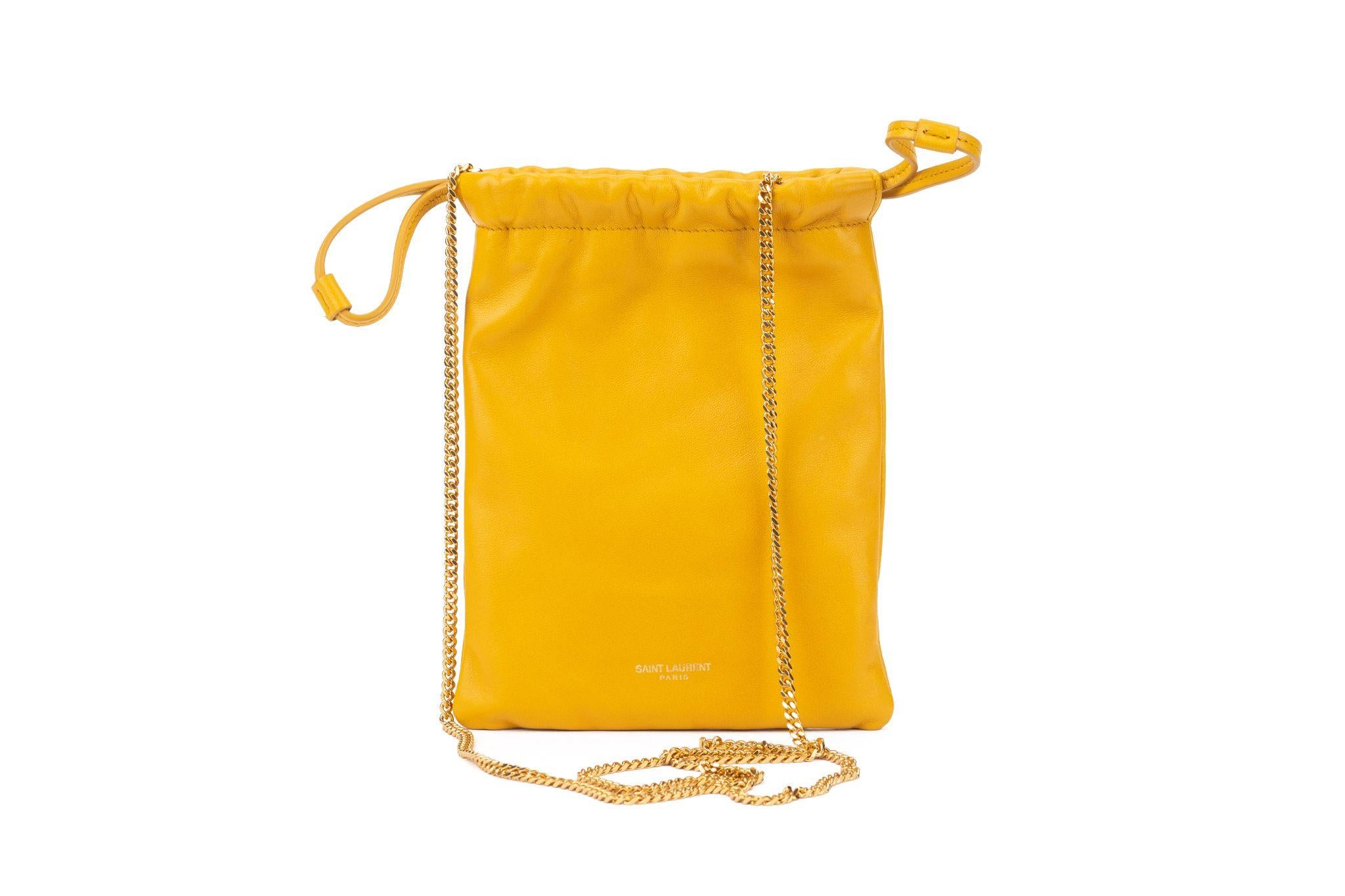 YSL New Yellow  Drawstring Bag On Chain For Sale 5