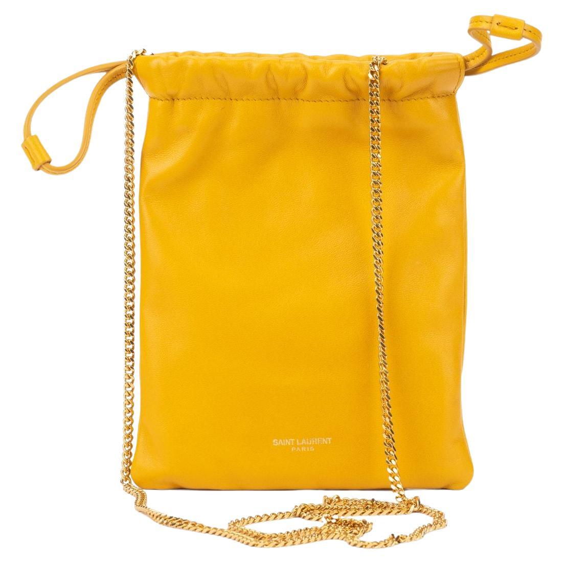 YSL New Yellow  Drawstring Bag On Chain For Sale