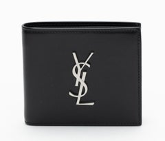 YSL NIB Black Silver Bifold Logo Wallet