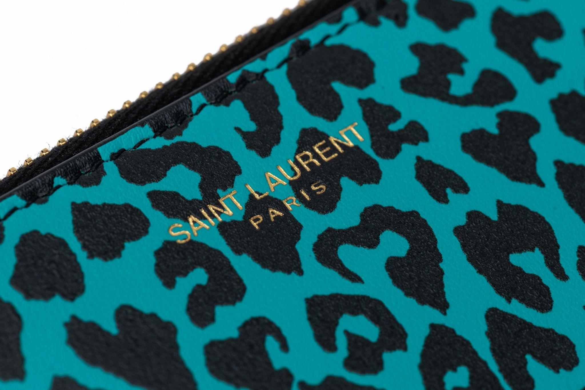 Black YSL NIB Cheetah Turquoise Leather Pouch For Sale