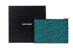 YSL NIB Cheetah Turquoise Leather Pouch