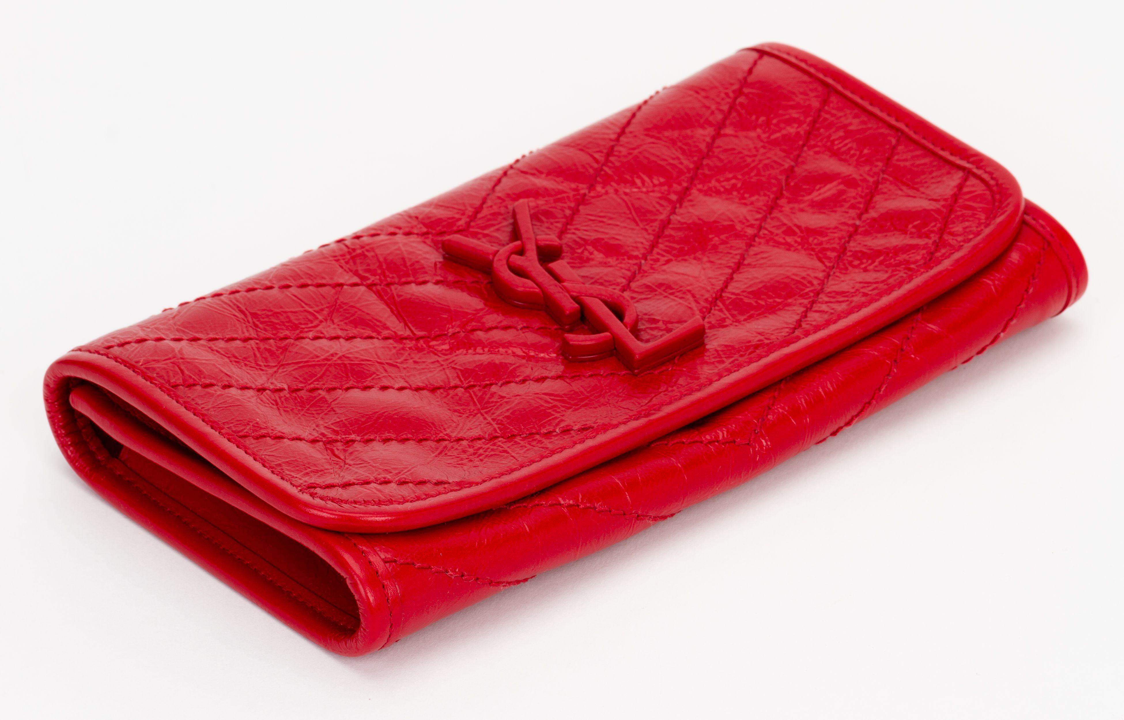 YSL NIB Red Cracked Leather Wallet For Sale 1
