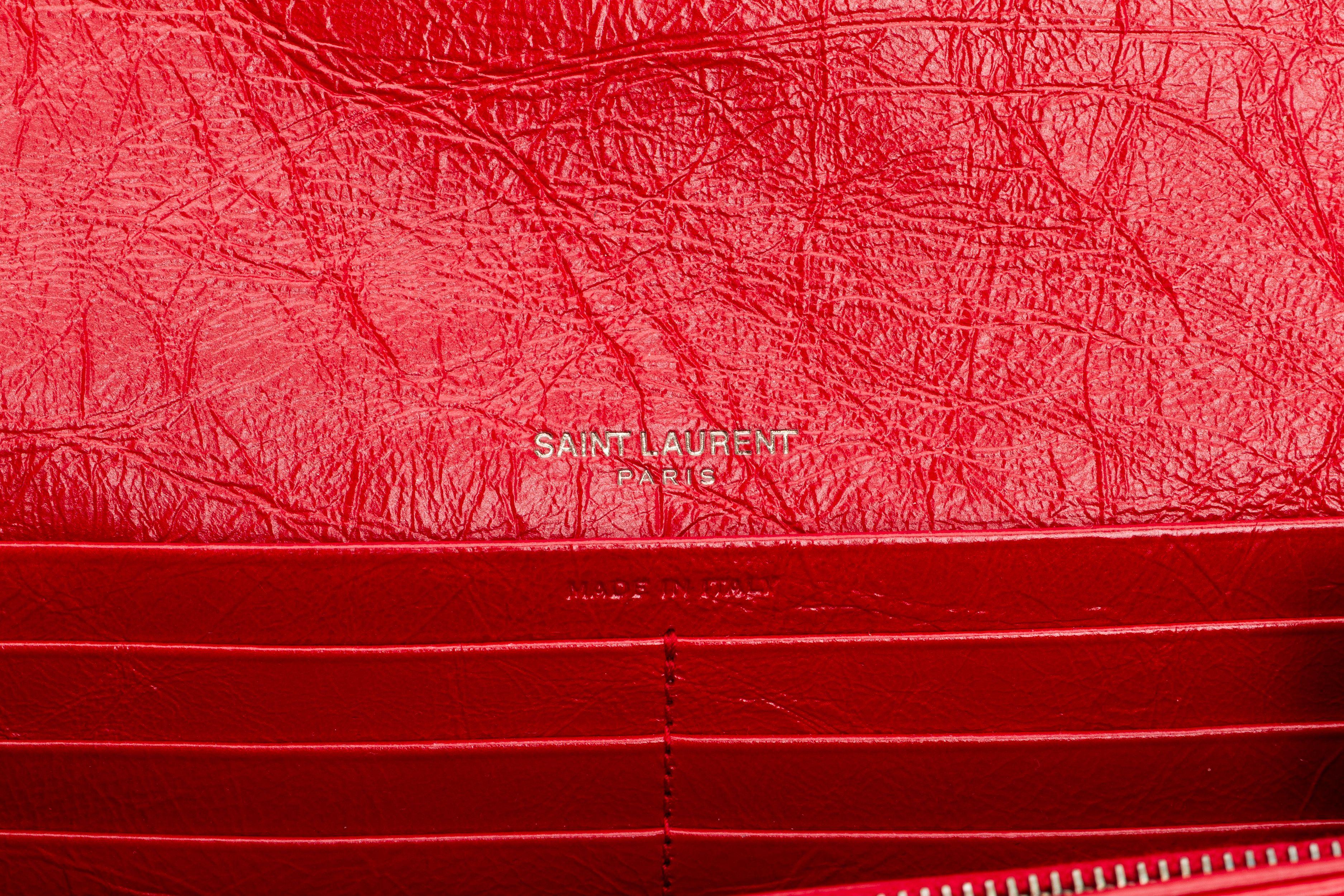 YSL NIB Red Cracked Leather Wallet For Sale 3
