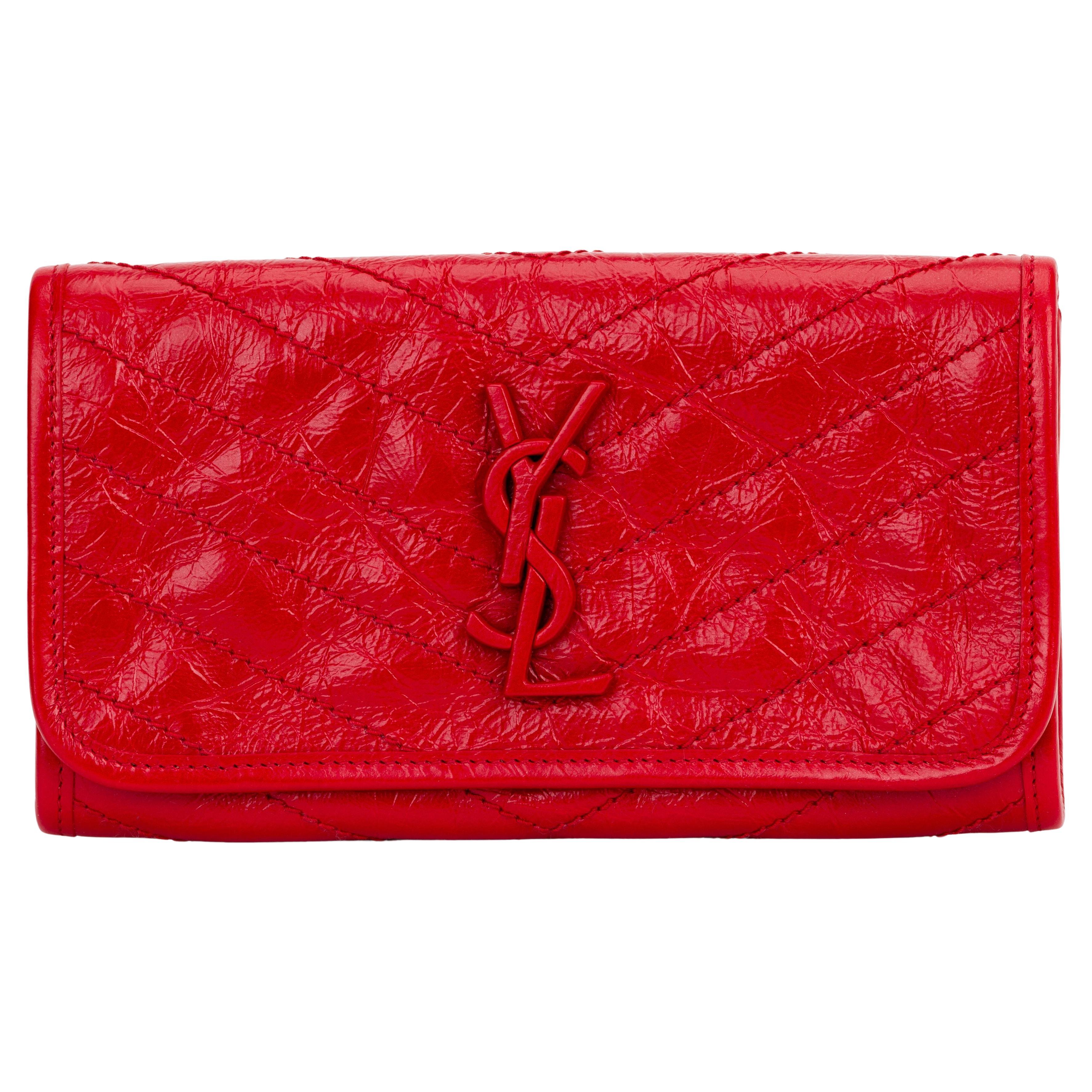 YSL NIB Red Cracked Leather Wallet