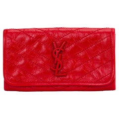 YSL NIB Red Cracked Leather Wallet
