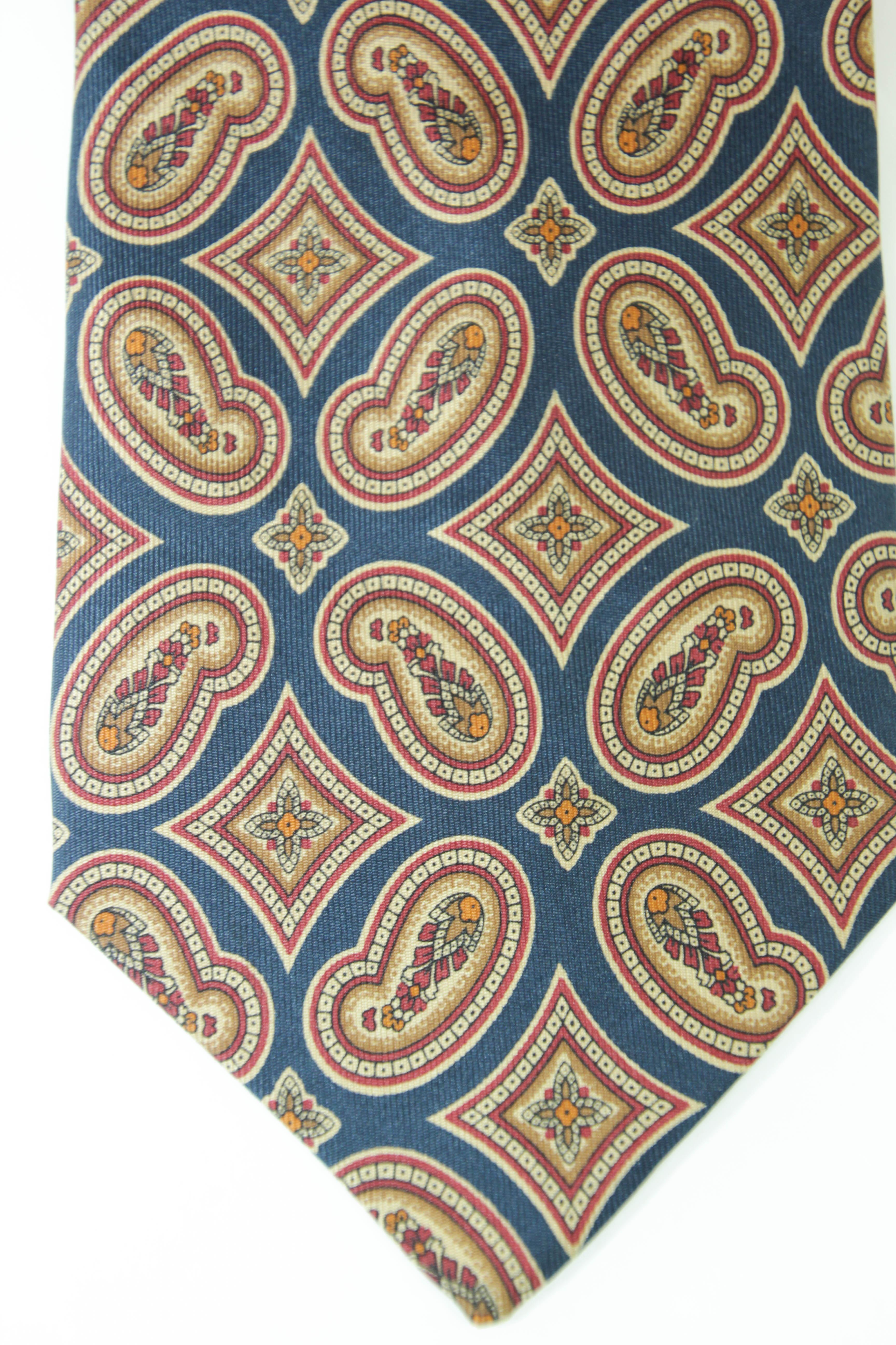Men's YSL Paris Yves Saint Laurent Necktie Mens Blue and Gold Silk Paisley Design