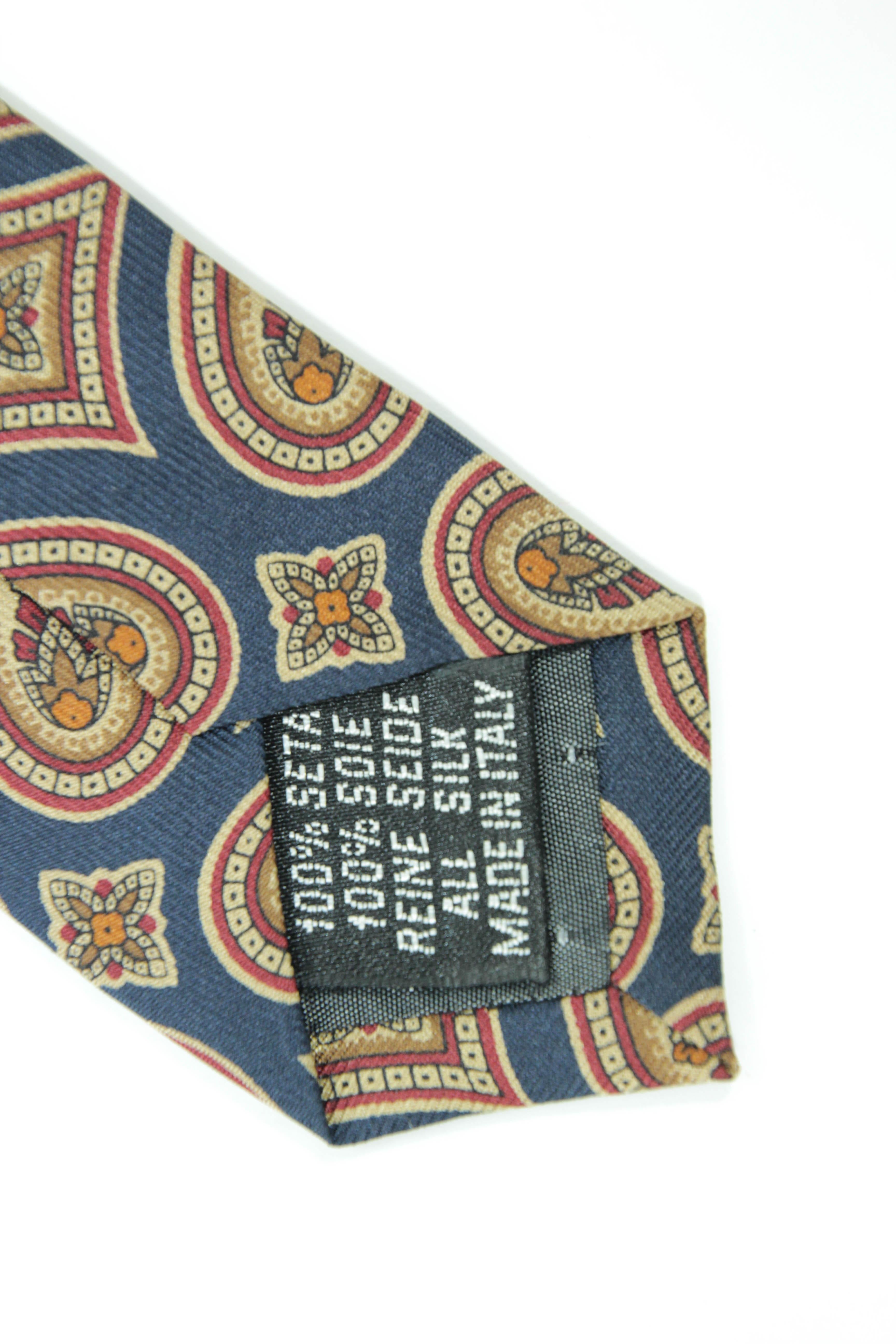 YSL Paris Yves Saint Laurent Necktie Mens Blue and Gold Silk Paisley Design 3