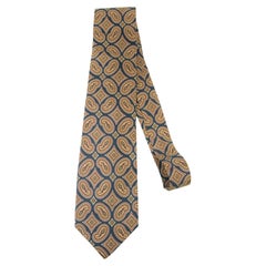 YSL Paris Yves Saint Laurent Necktie Mens Blue and Gold Silk Paisley Design