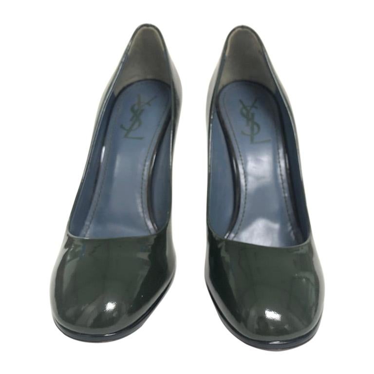 Yves Saint Laurent Black Patent Leather and Cork Wedges For Sale at 1stDibs