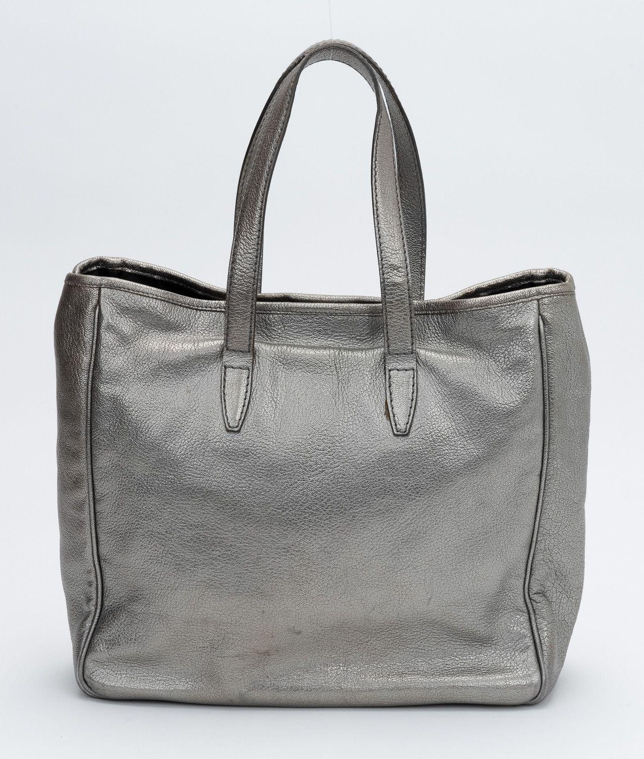 Ysl Platinum Leather Tote In Good Condition In West Hollywood, CA