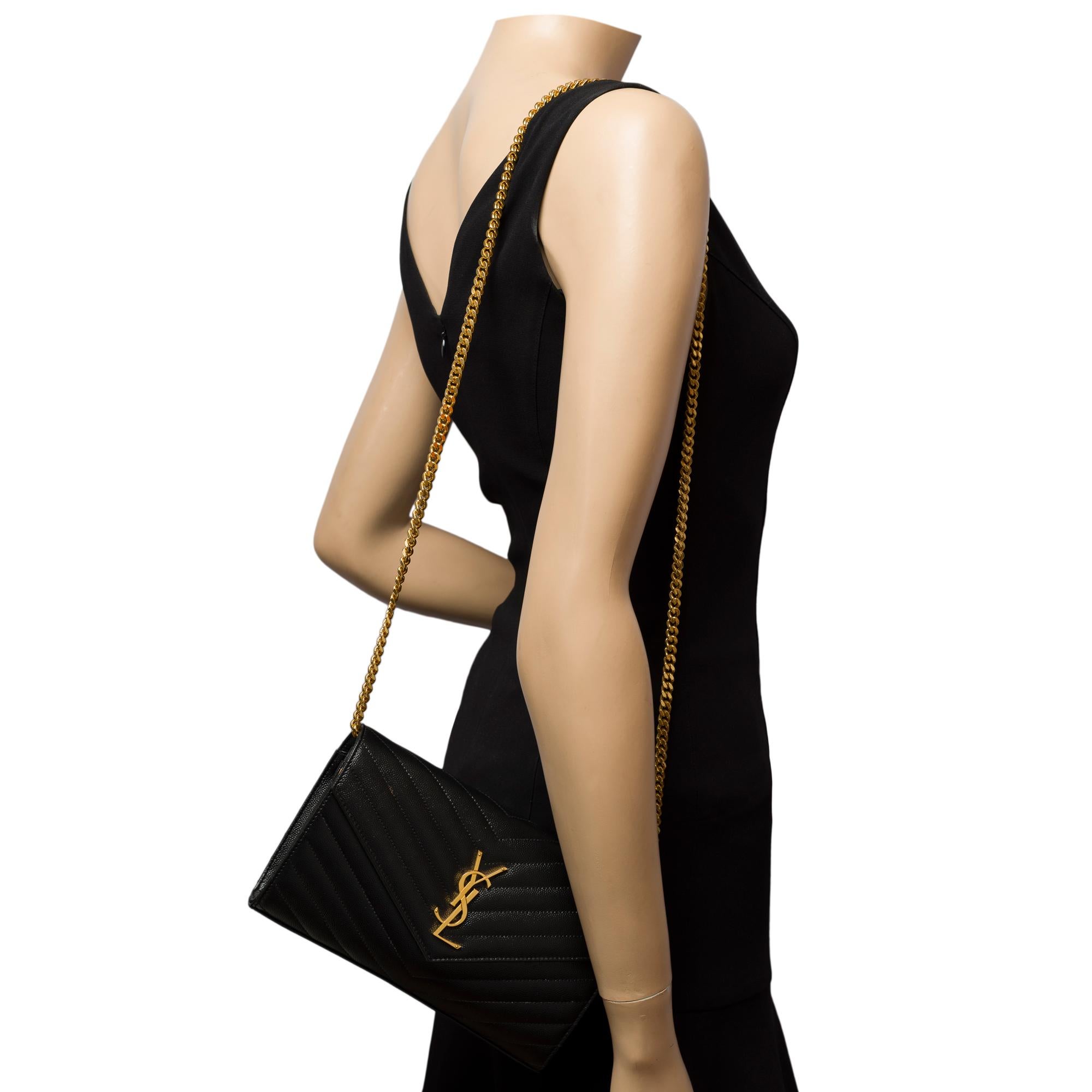 YSL Pochette Cassandre classic shoulder bag in Black grained calf leather, GHW 7