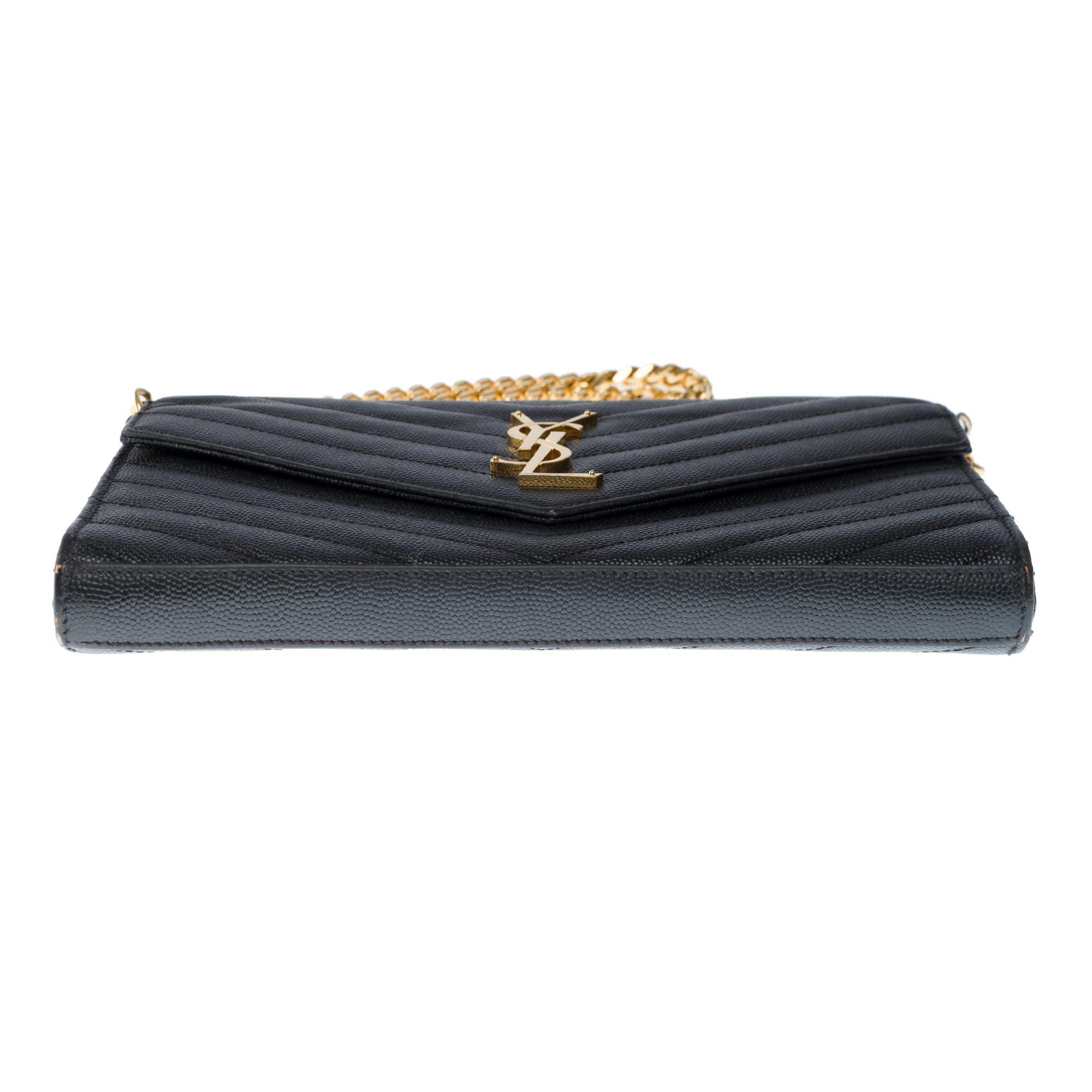 YSL Pochette Cassandre classic shoulder bag in Black grained calf leather, GHW 7
